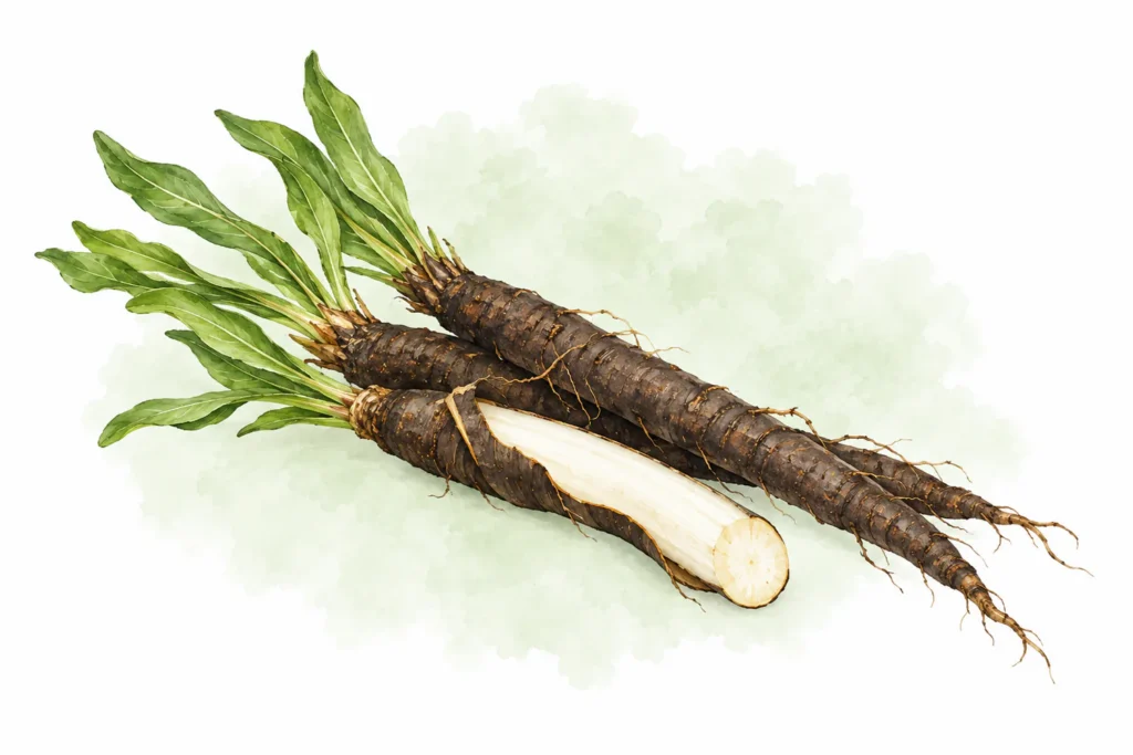 Aquarellillustration von Schwarzwurzeln (Scorzonera hispanica)