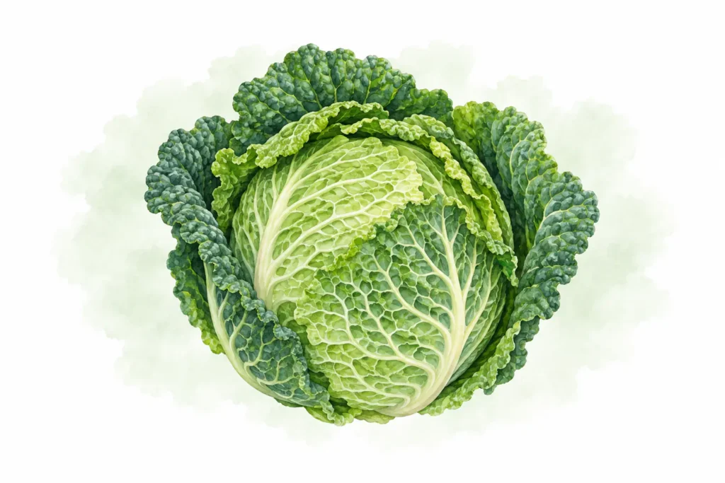 Aquarellillustration von Wirsingkohl (Brassica oleracea var. sabauda)