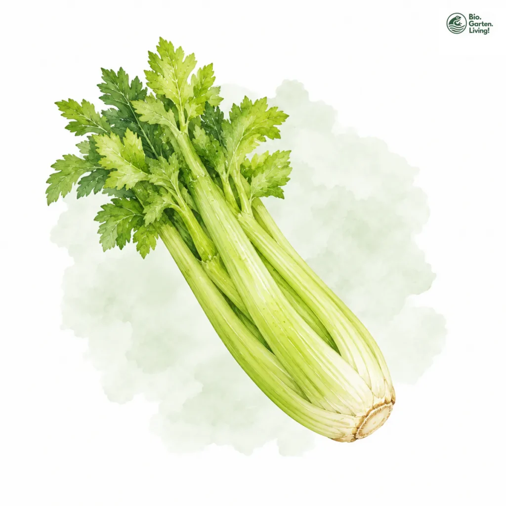 Aquarellillustration von Staudensellerie (Apium graveolens var. dulce)