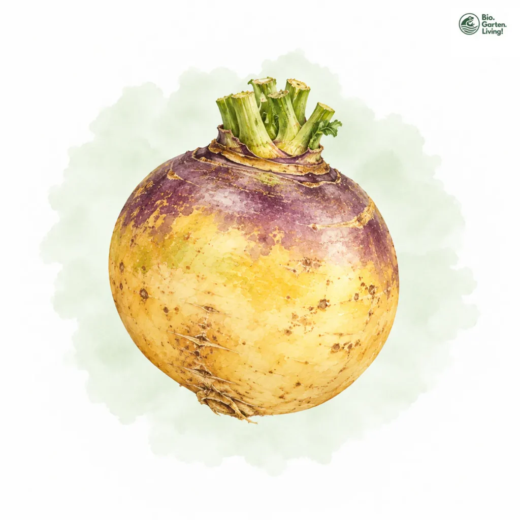 Aquarellillustration von Steckrüben (Brassica napus subsp. rapifera)