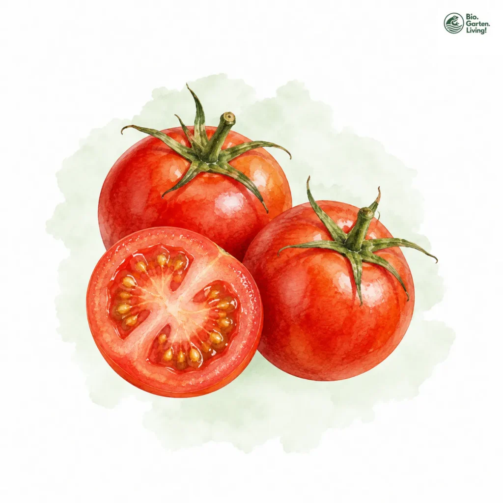 Aquarellillustration von Tomaten (Solanum lycopersicum)