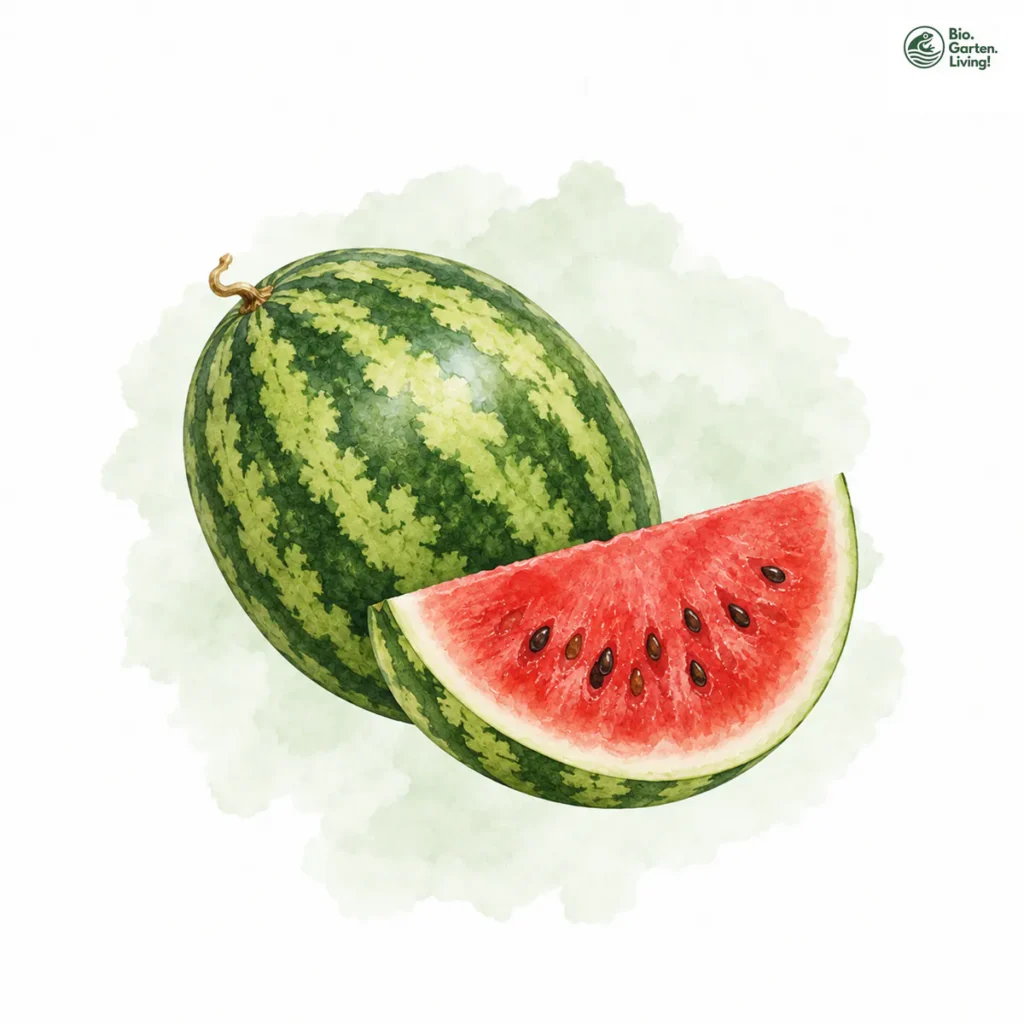 Aquarellillustration von Wassermelonen (Citrullus lanatus)