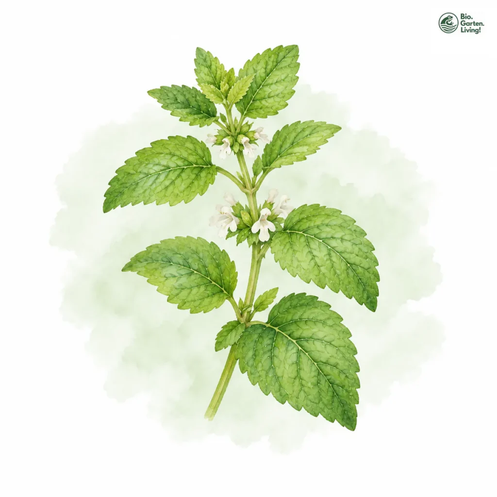 Aquarellillustration von Zitronenmelisse (Melissa officinalis)
