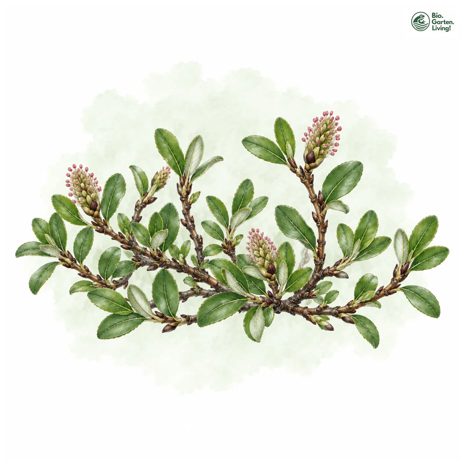Aquarellzeichnung: Alpenweide (Salix alpina)