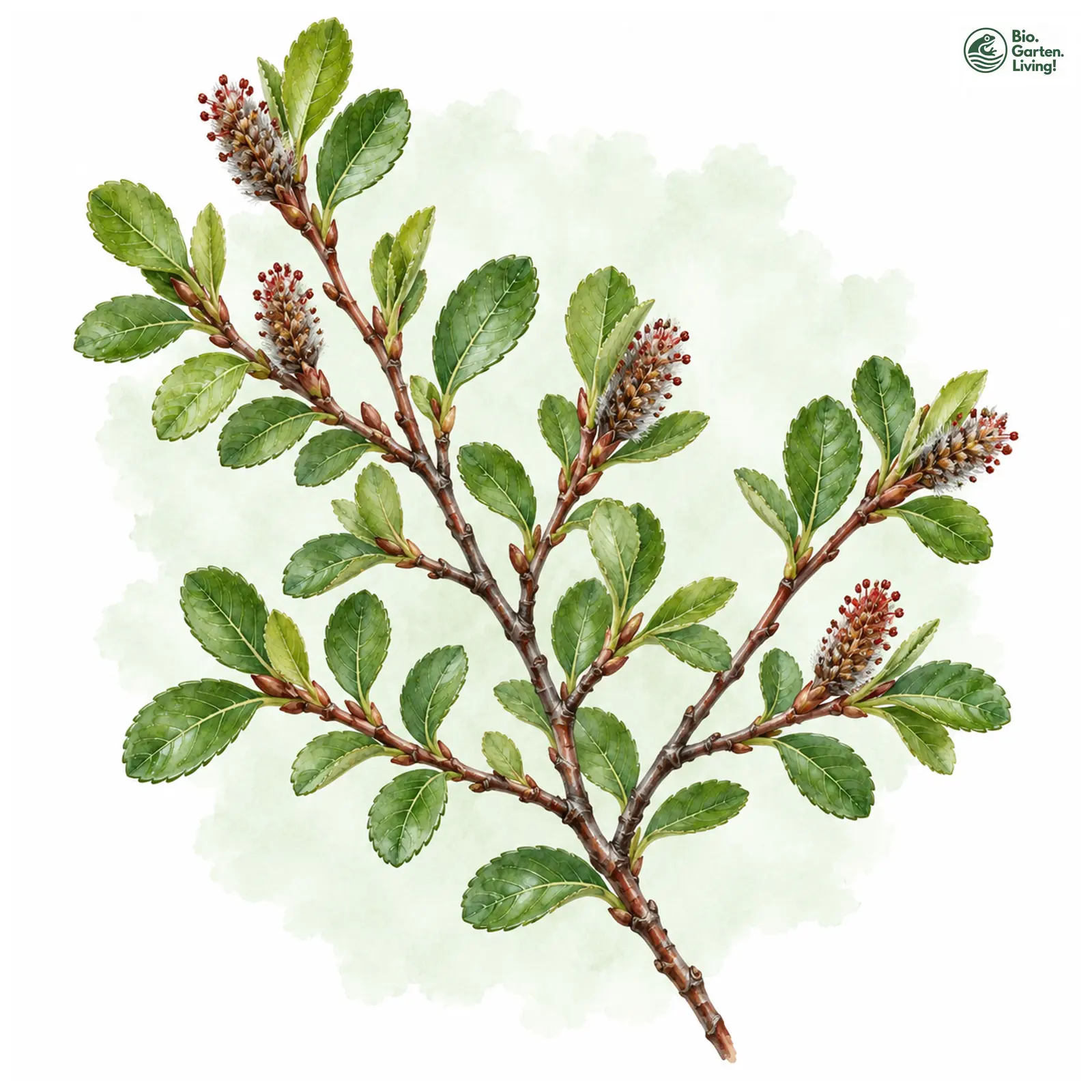 Aquarellzeichnung: Nordische Bäumchenweide (Salix arbuscula)