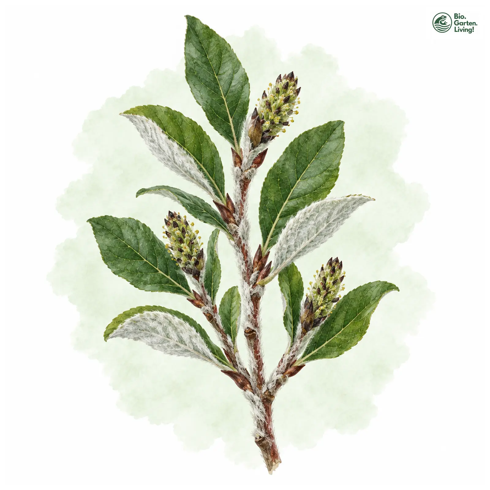 Aquarellzeichnung: Schweizer Weide (Salix helvetica)