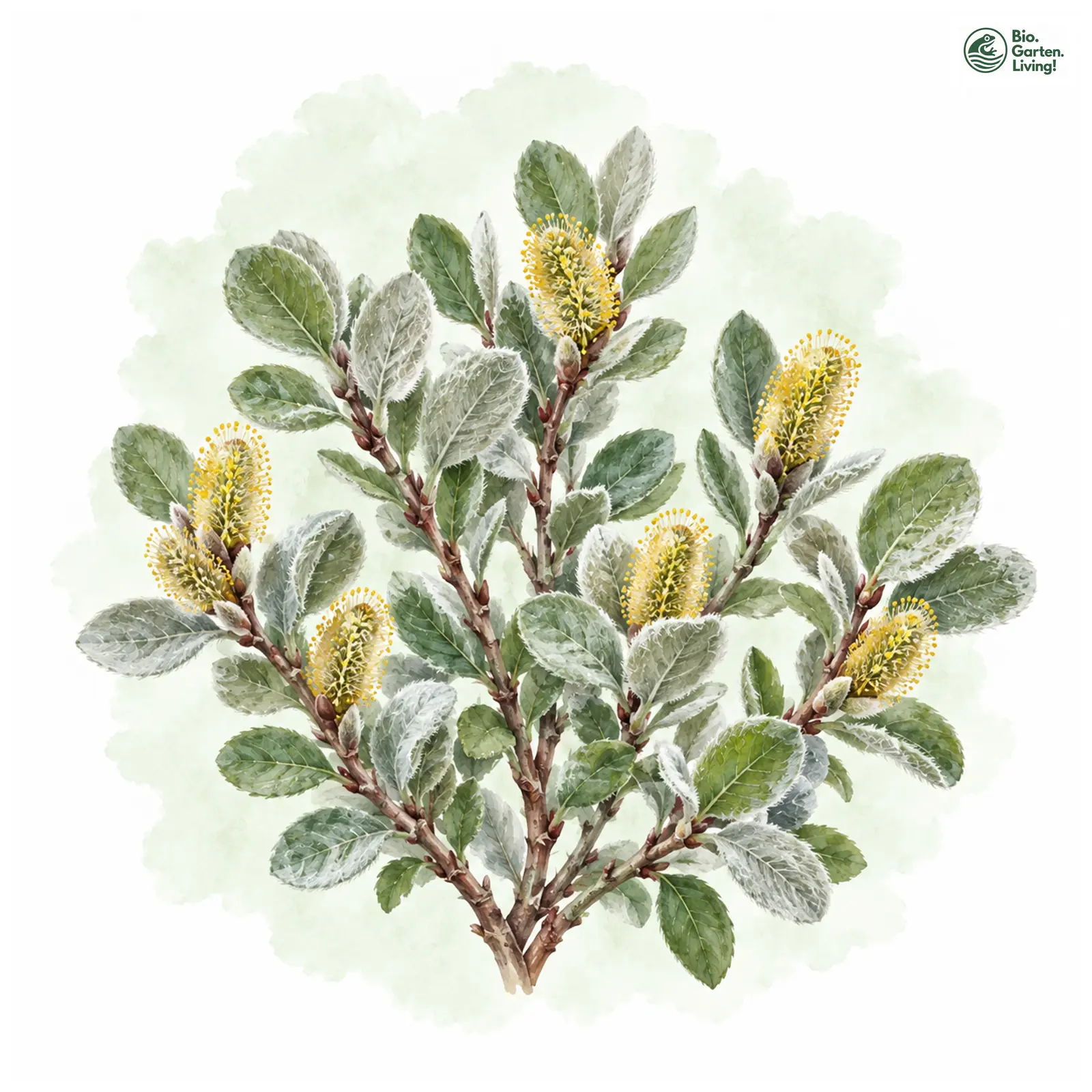 Aquarellzeichnung: Wollweide (Salix lanata)