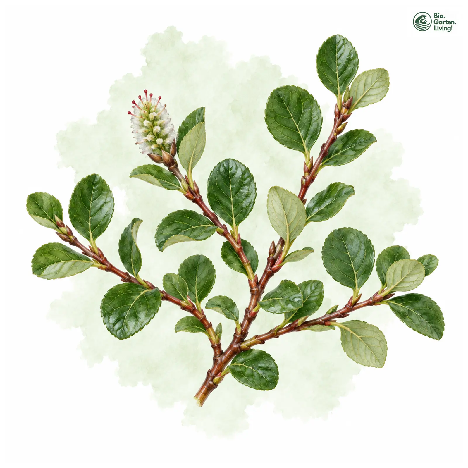 Aquarellzeichnung: Teppichweide (Salix simulatrix)