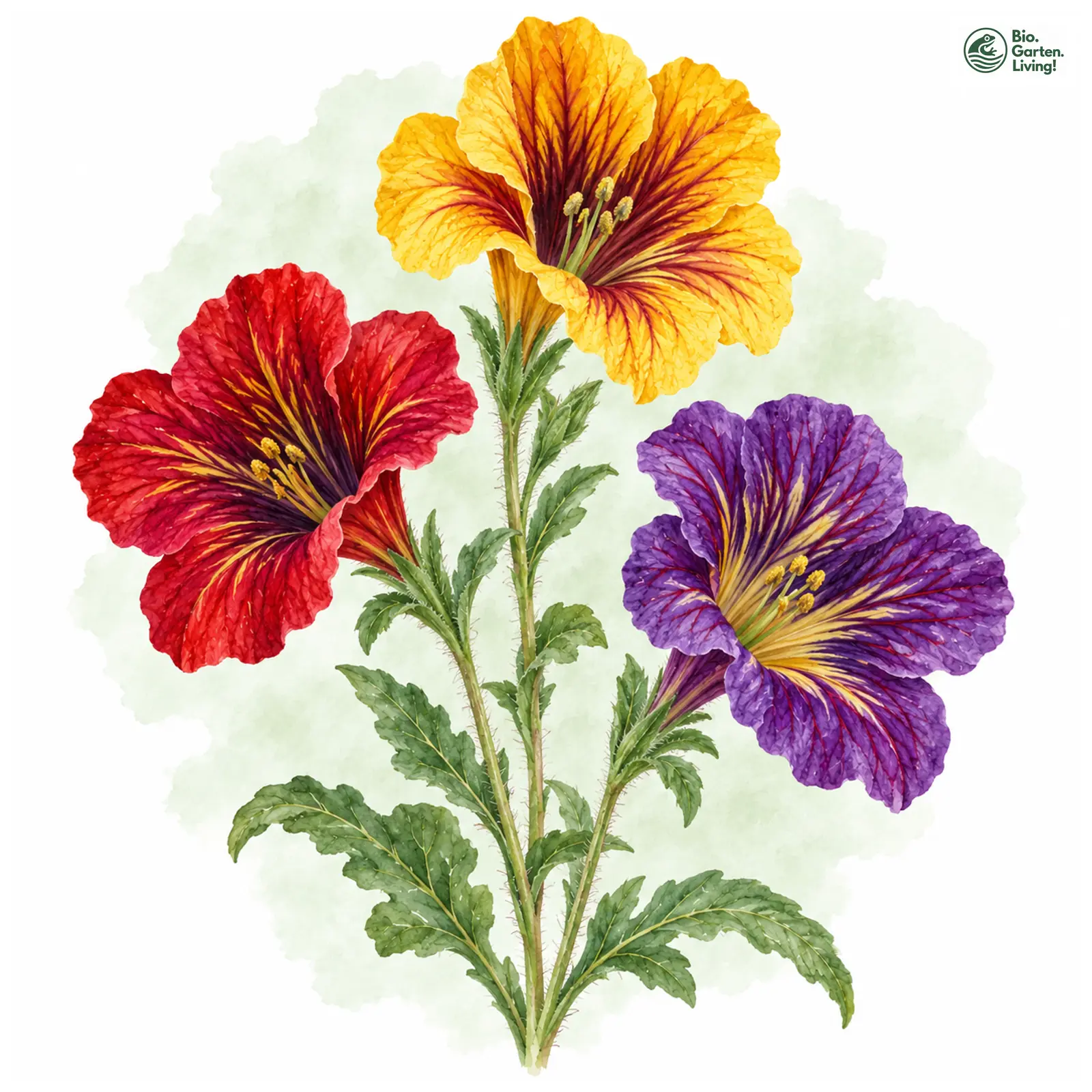 Aquarellzeichnung: Trompetenzunge (Salpiglossis sinuata)