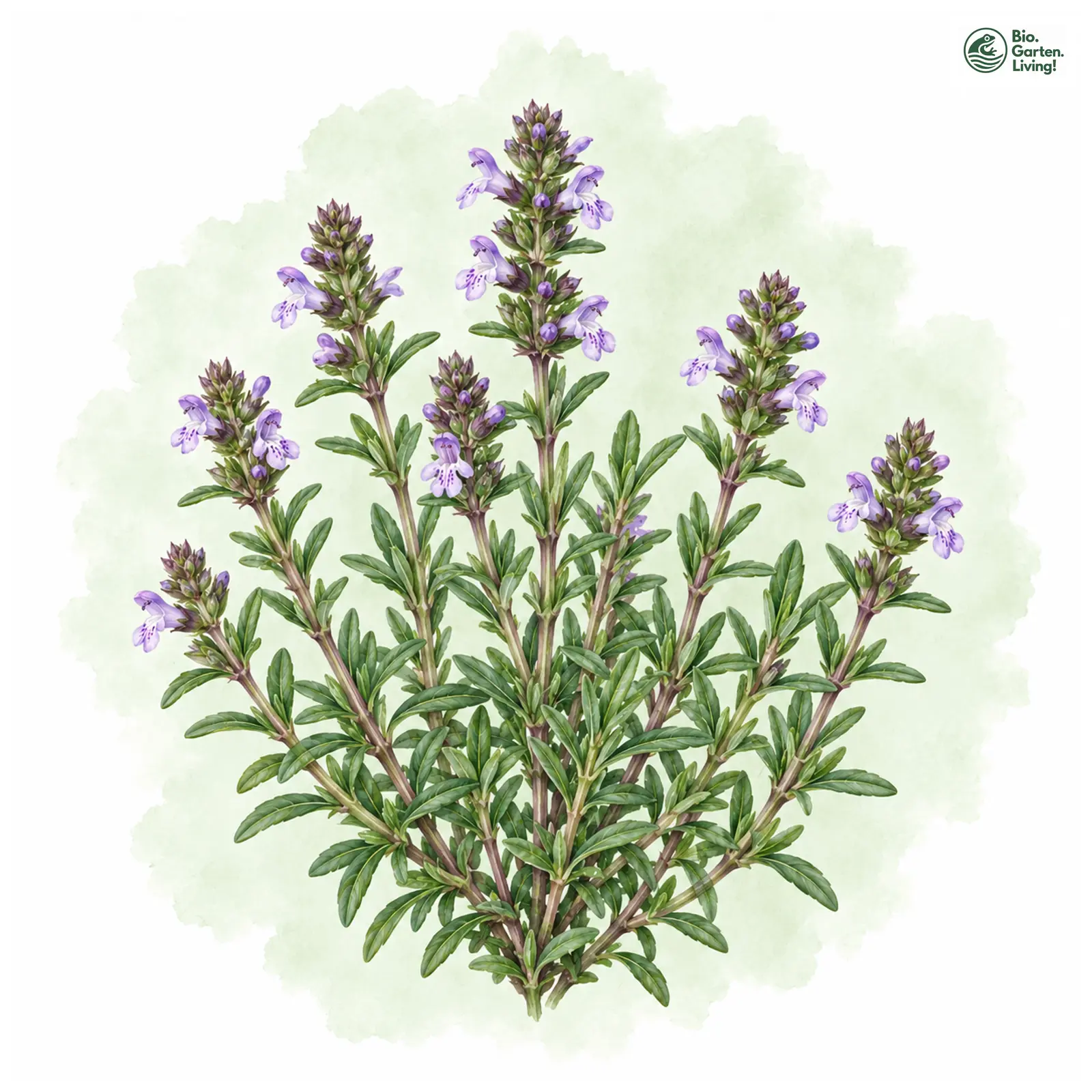Aquarellzeichnung: Illyrisches Bohnenkraut (Satureja subspicata)