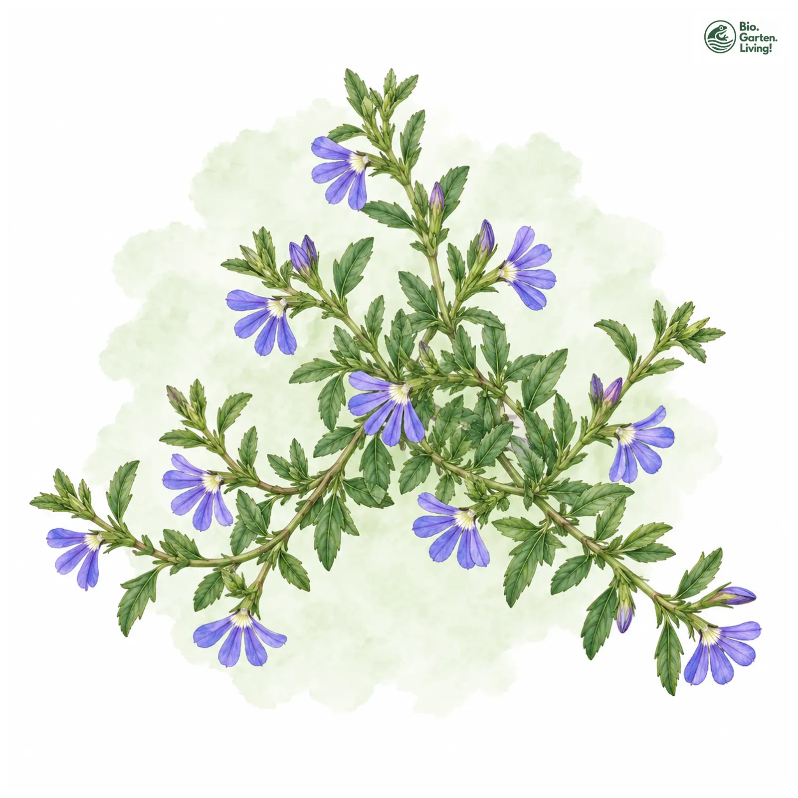 Aquarellzeichnung: Blaue Fächerblume (Scaevola aemula)