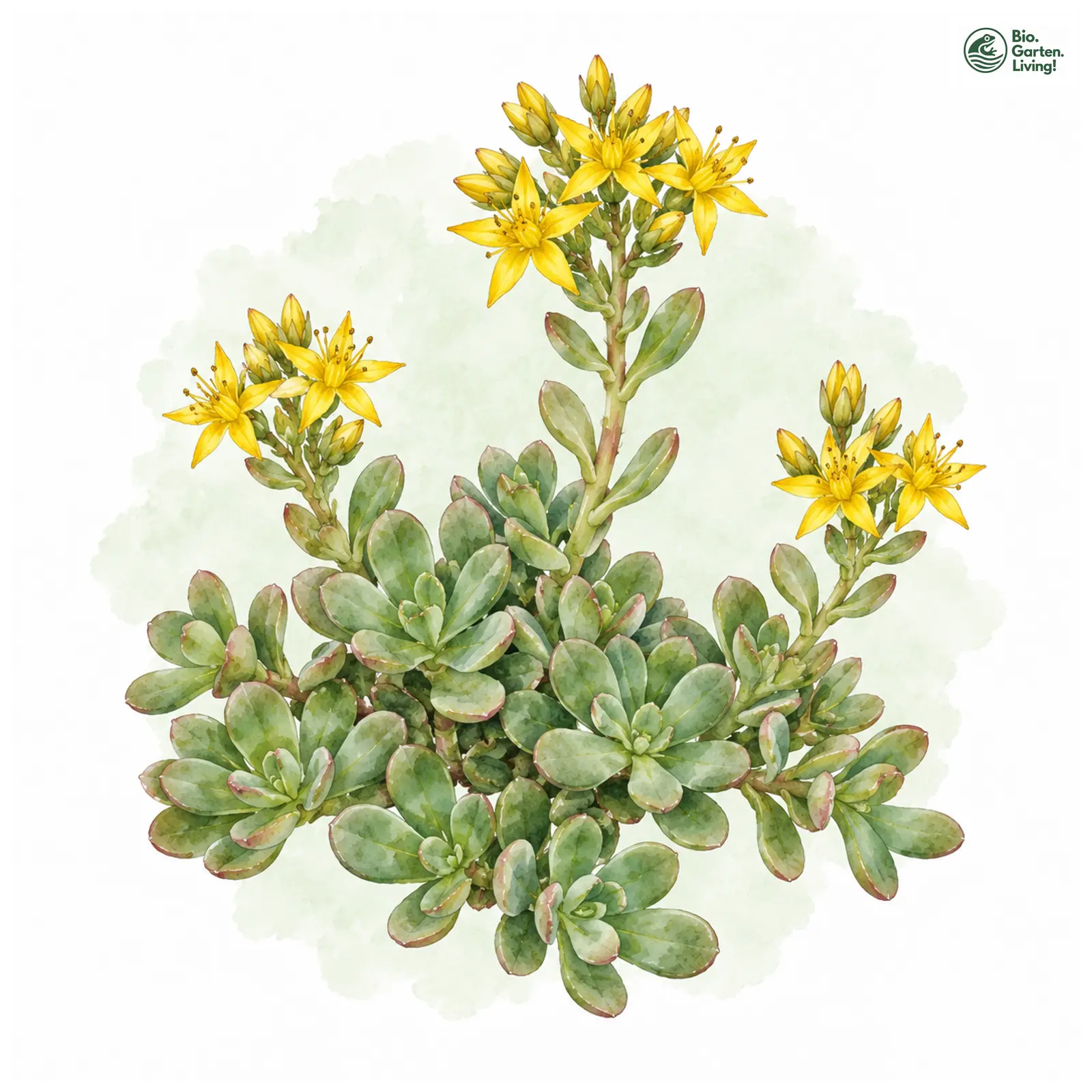 Aquarellzeichnung: Oregon-Fetthenne (Sedum oreganum)