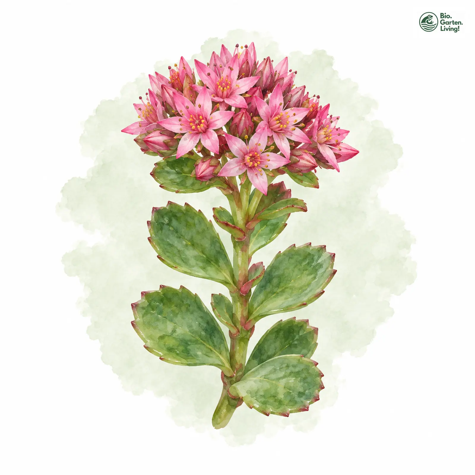 Aquarellzeichnung: Kaukasus-Asienfetthenne (Sedum spurium)
