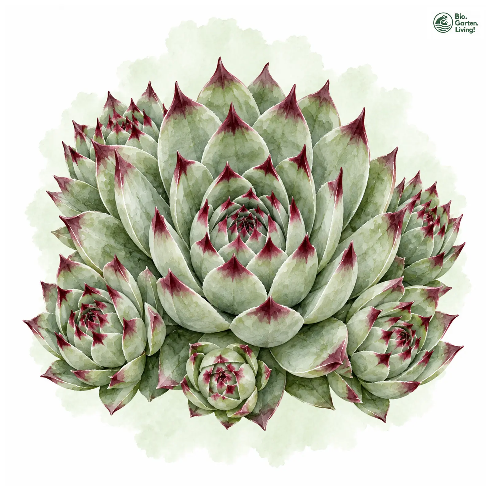 Aquarellzeichnung: Kalk-Hauswurz (Sempervivum calcareum)