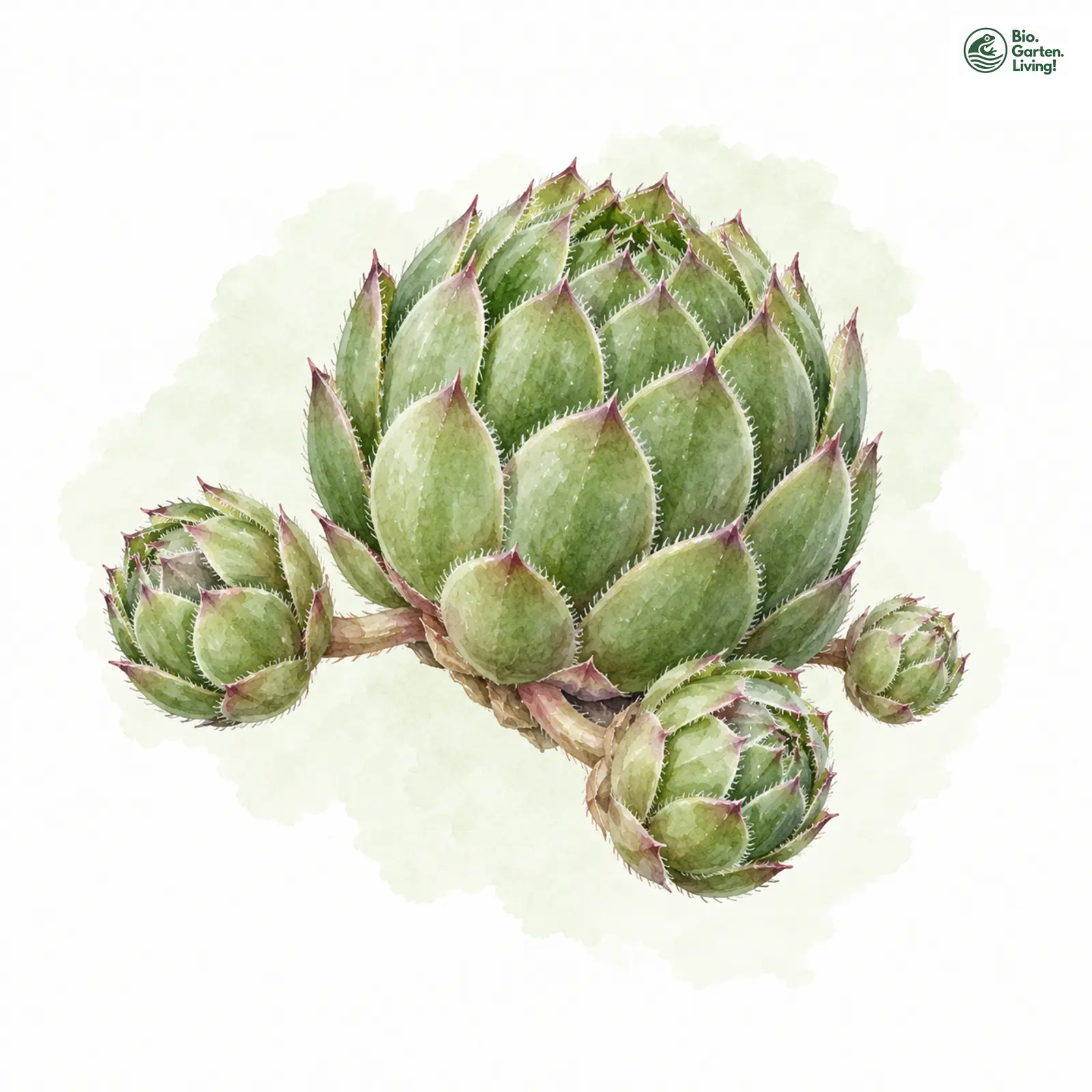 Aquarellzeichnung: Sprossende Fransen-Hauswurz (Sempervivum globiferum)