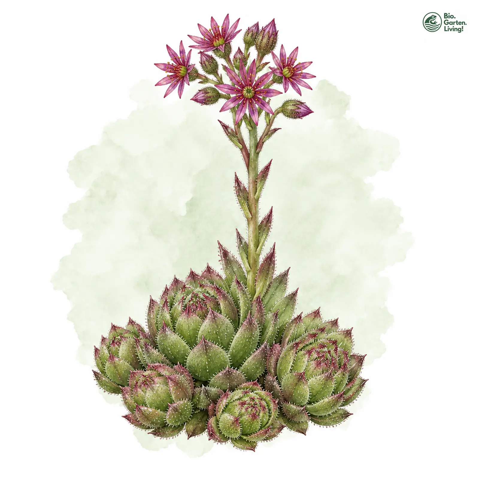 Aquarellzeichnung: Berg-Hauswurz (Sempervivum montanum)