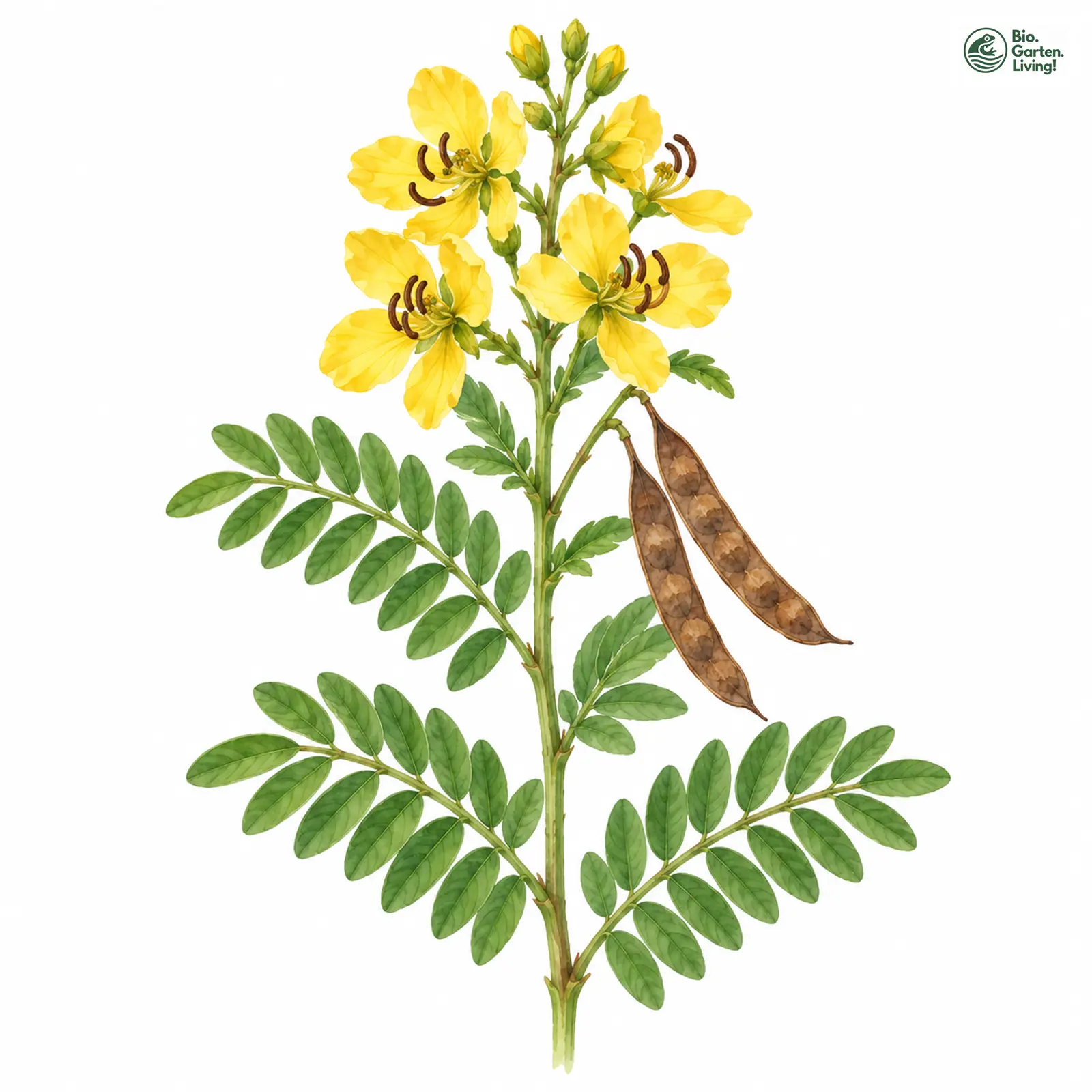 Aquarellzeichnung: Kassie (Senna marilandica)
