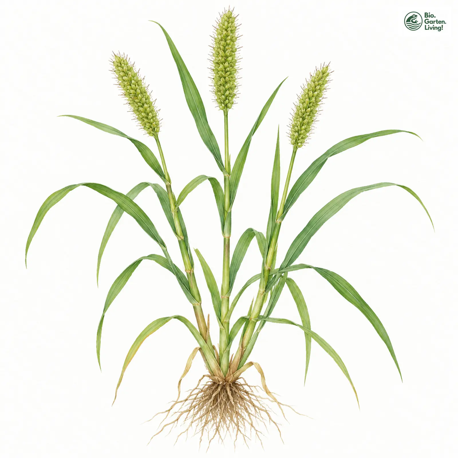 Aquarellzeichnung: Täuschende Borstenhirse (Setaria verticilliformis)