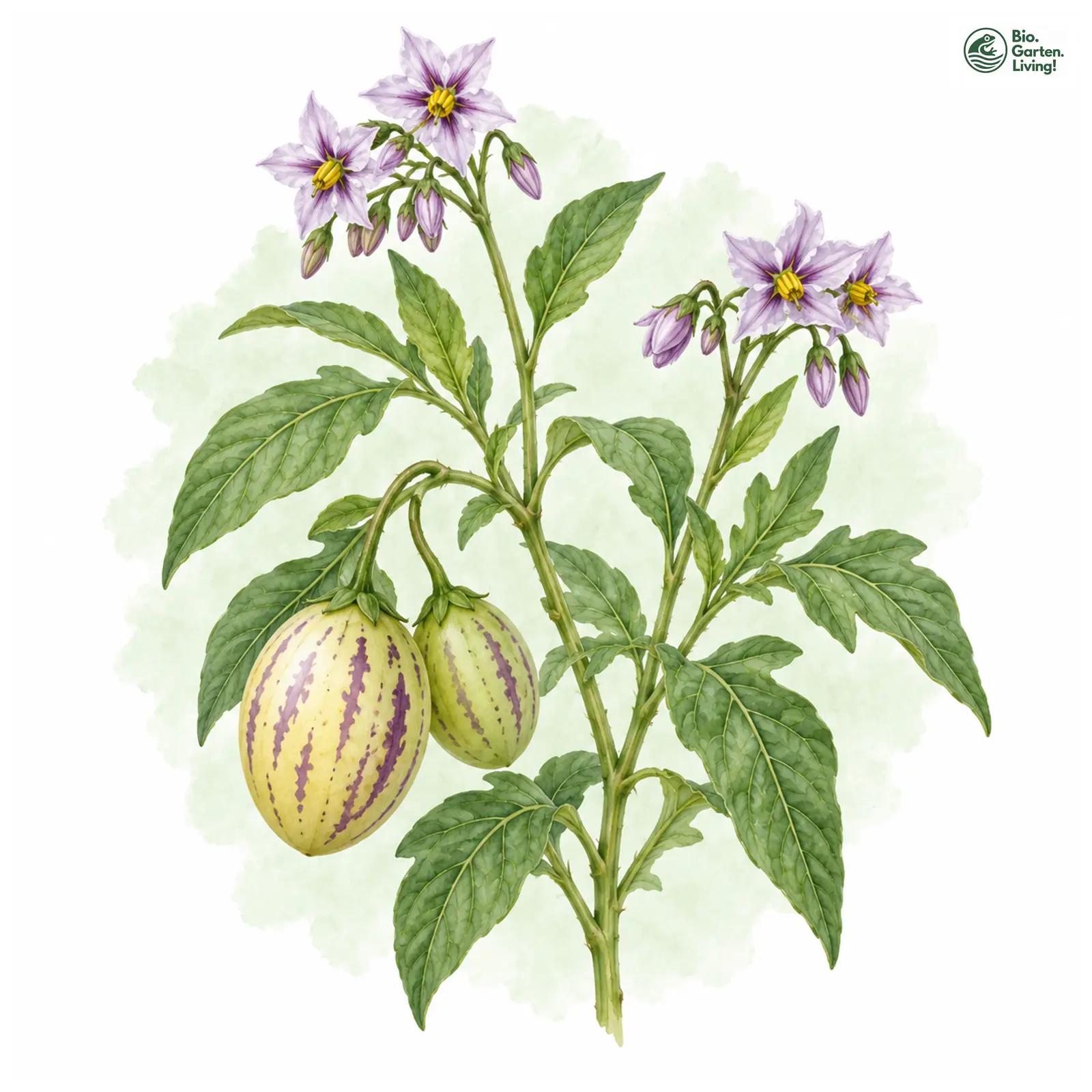 Aquarellzeichnung: Pepino (Solanum muricatum)