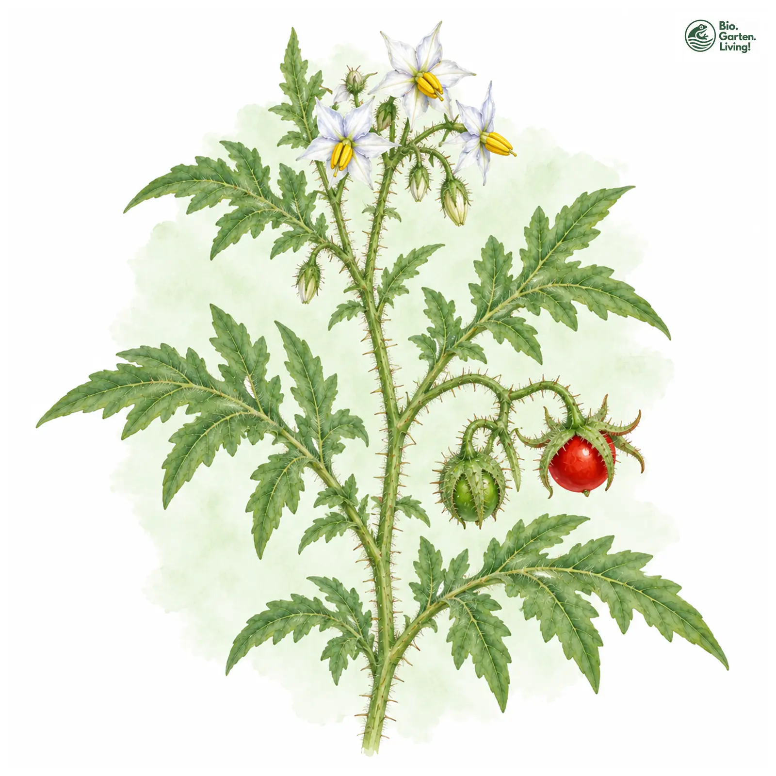 Aquarellzeichnung: Litschi-Tomate (Solanum sisymbriifolium)