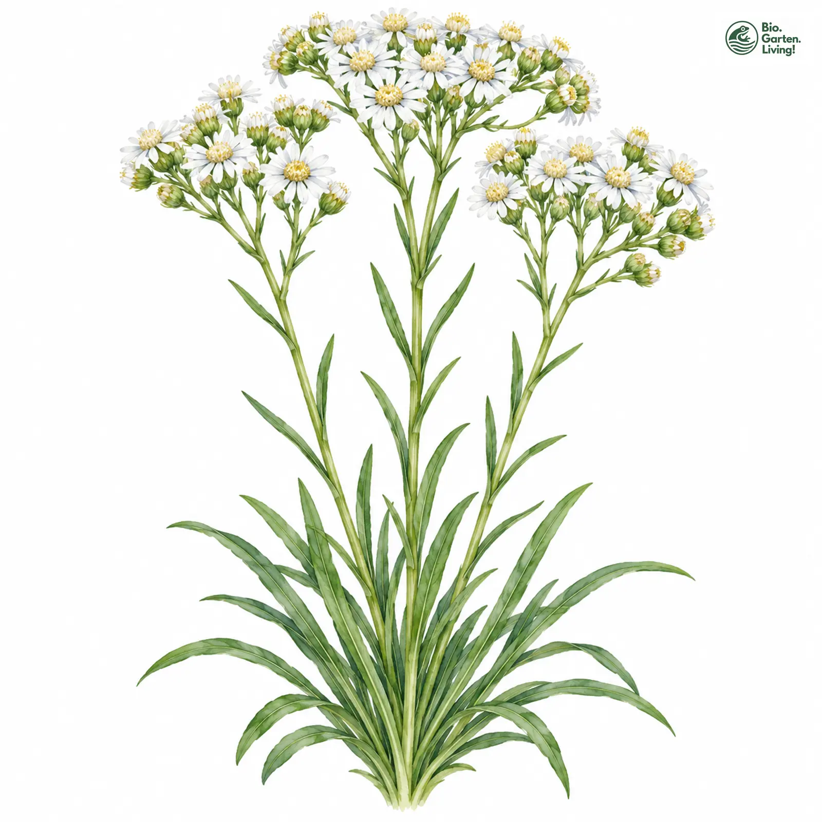 Aquarellzeichnung: Hochland-Aster (Solidago ptarmicoides)