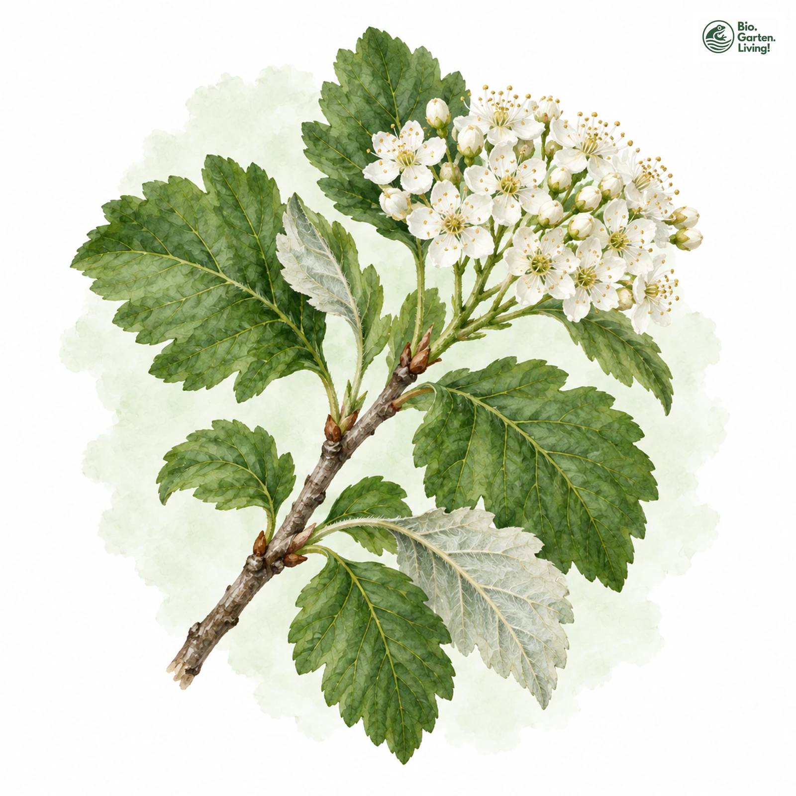 Aquarellzeichnung: Österreichische Mehlbeere (Sorbus austriaca)