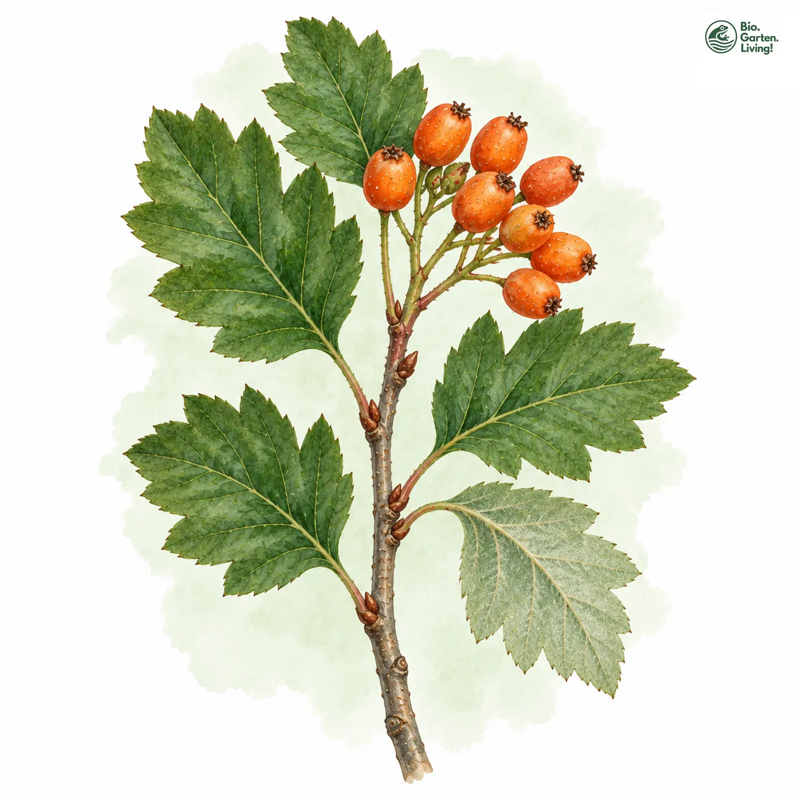 Aquarellzeichnung: Täuschende Mehlbeere (Sorbus decipiens)