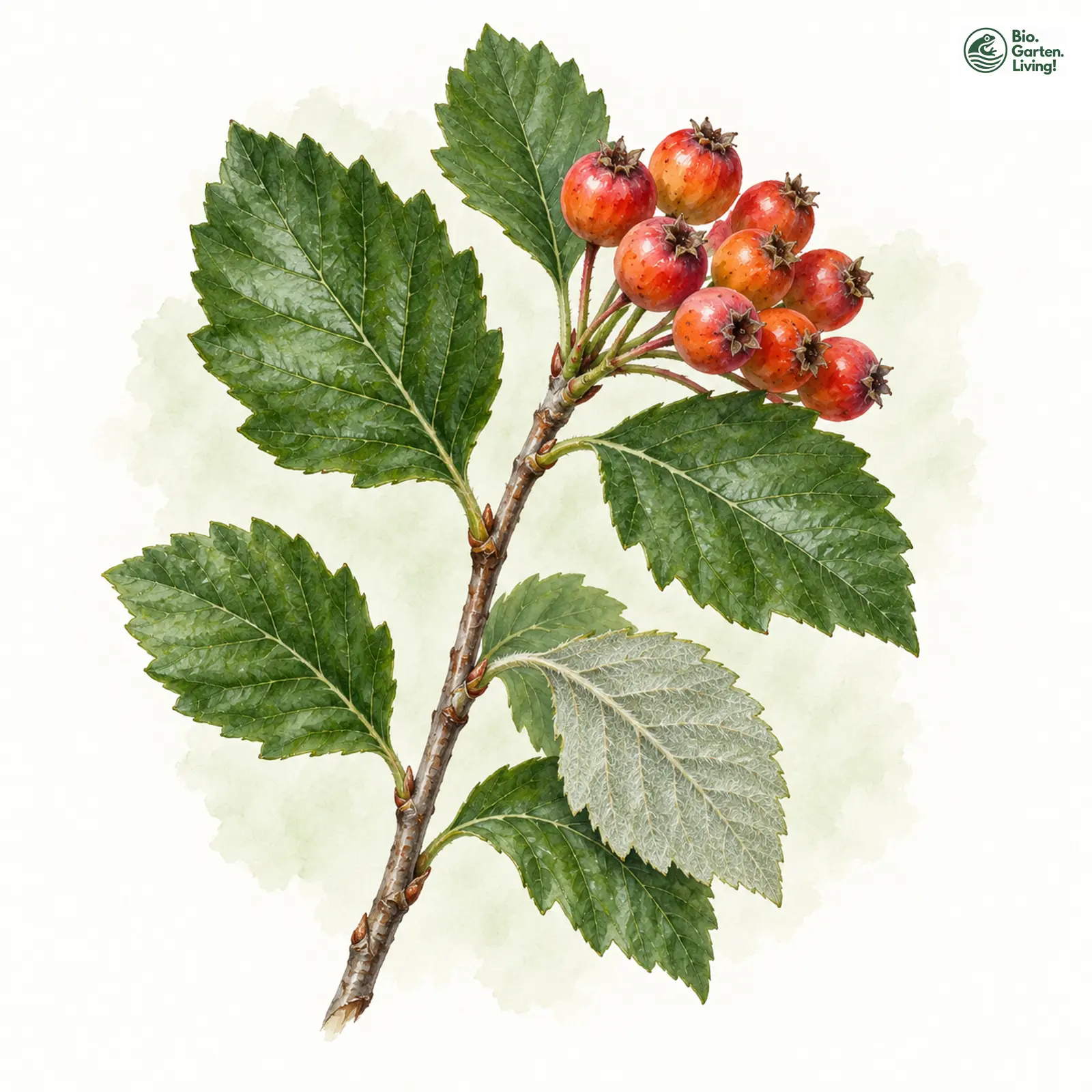 Aquarellzeichnung: Fischer-Mehlbeere (Sorbus fischeri)