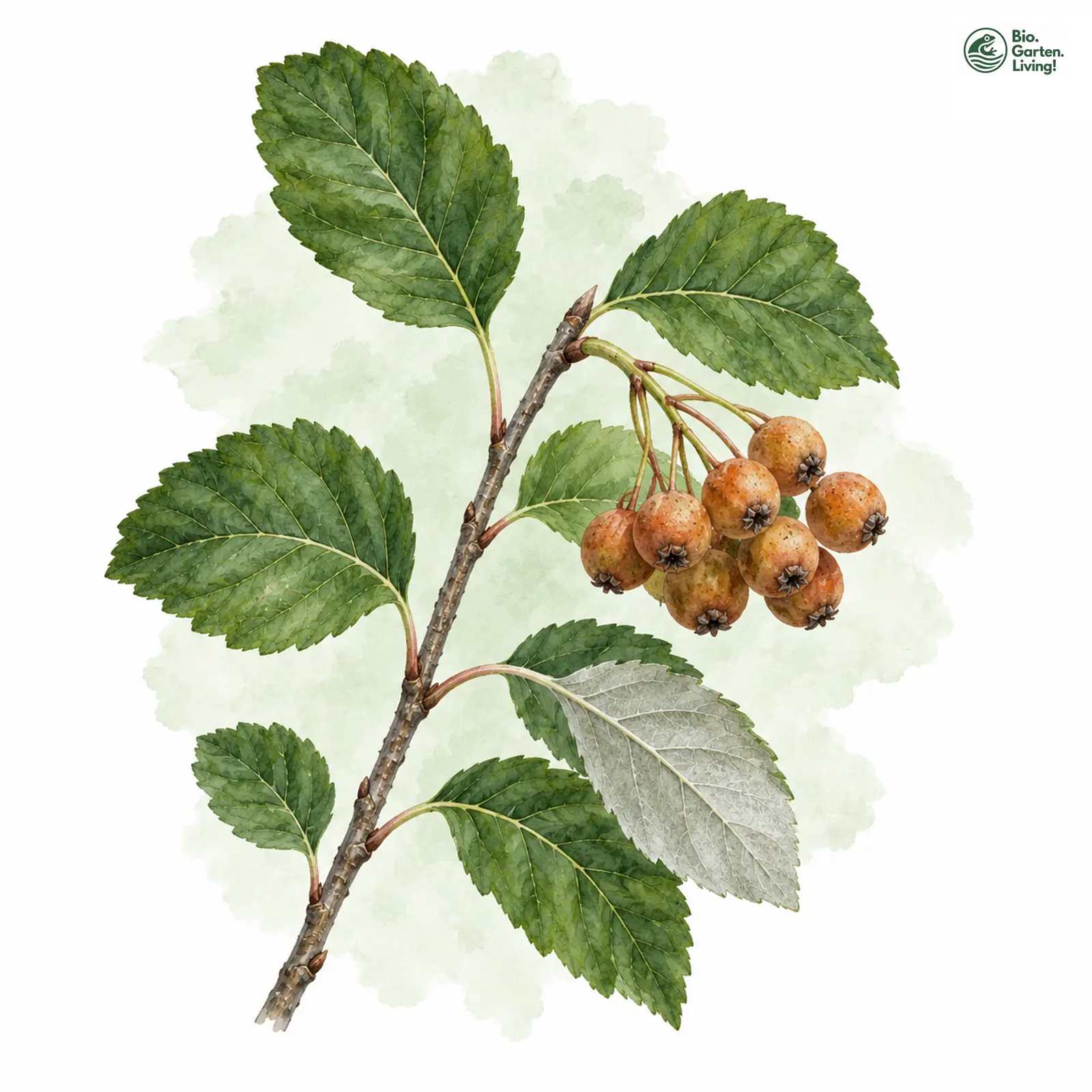 Aquarellzeichnung: Hoppe-Mehlbeere (Sorbus hoppeana)