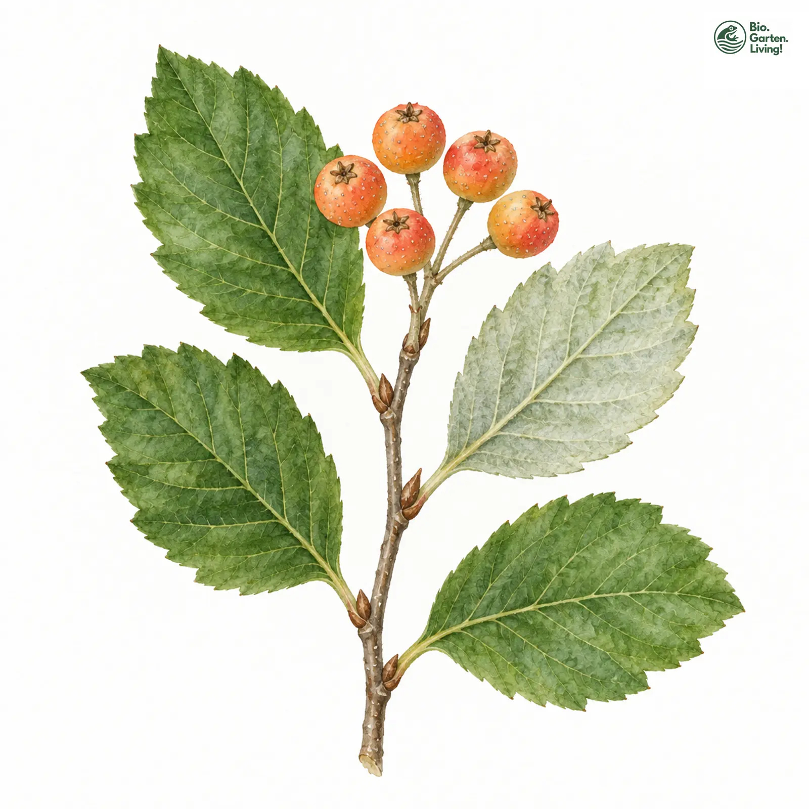 Aquarellzeichnung: Meierott-Mehlbeere (Sorbus meierottii)