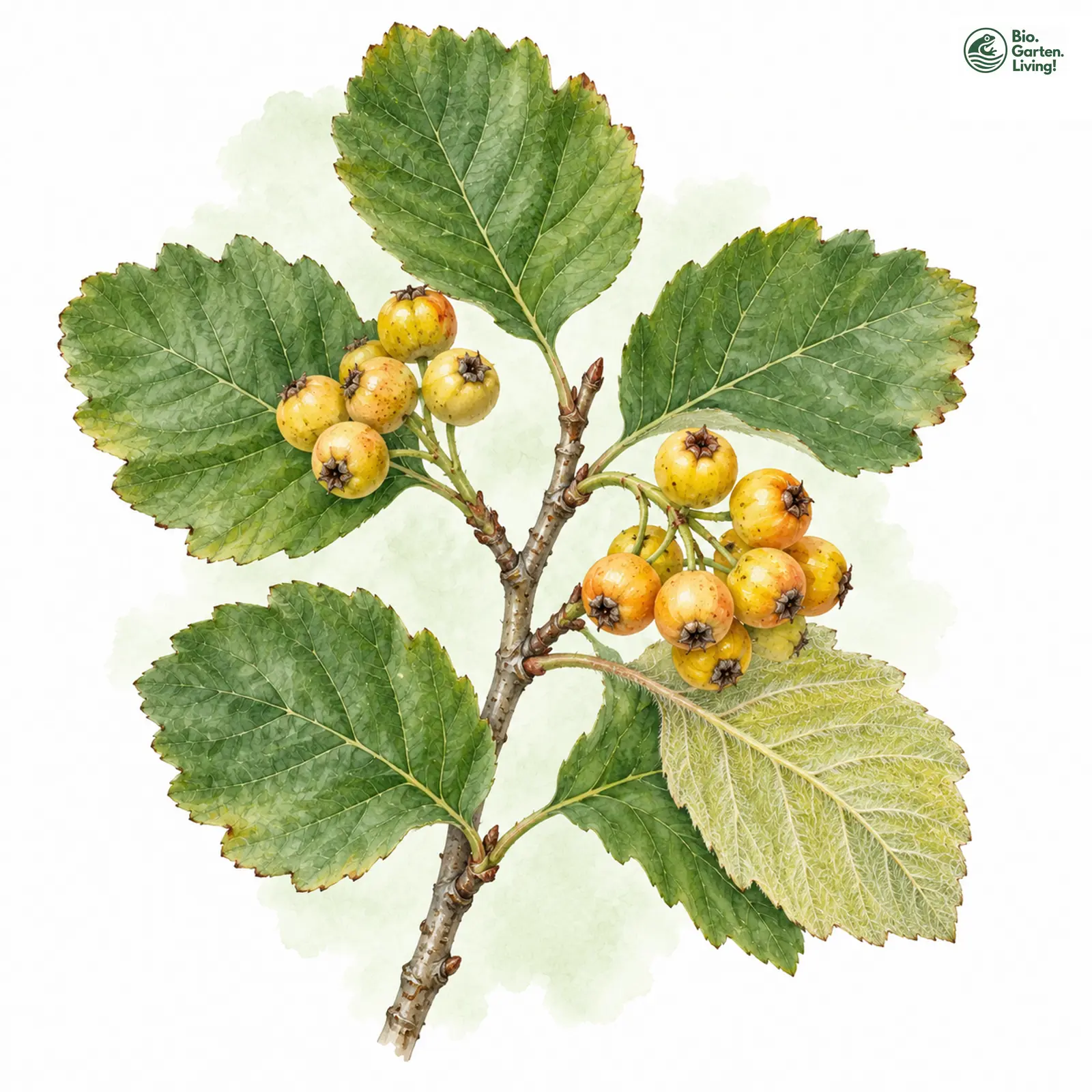 Aquarellzeichnung: Mädchen-Mehlbeere (Sorbus puellarum)