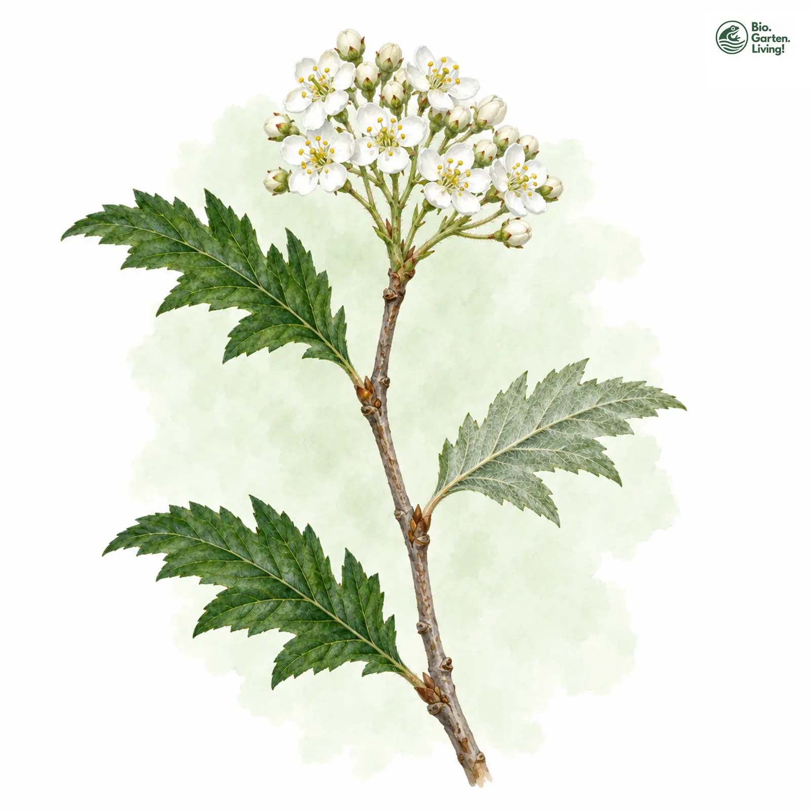Aquarellzeichnung: Gößweinsteiner Mehlbeere (Sorbus pulchra)