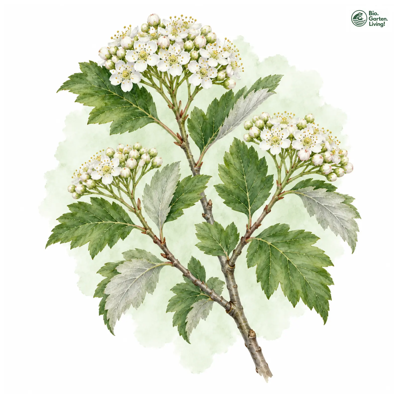 Aquarellzeichnung: Schnizlein-Mehlbeere (Sorbus schnizleiniana)