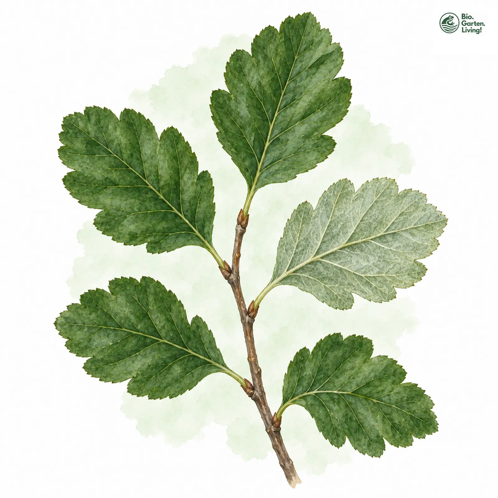 Aquarellzeichnung: Schwarzsche Mehlbeere (Sorbus schwarziana)