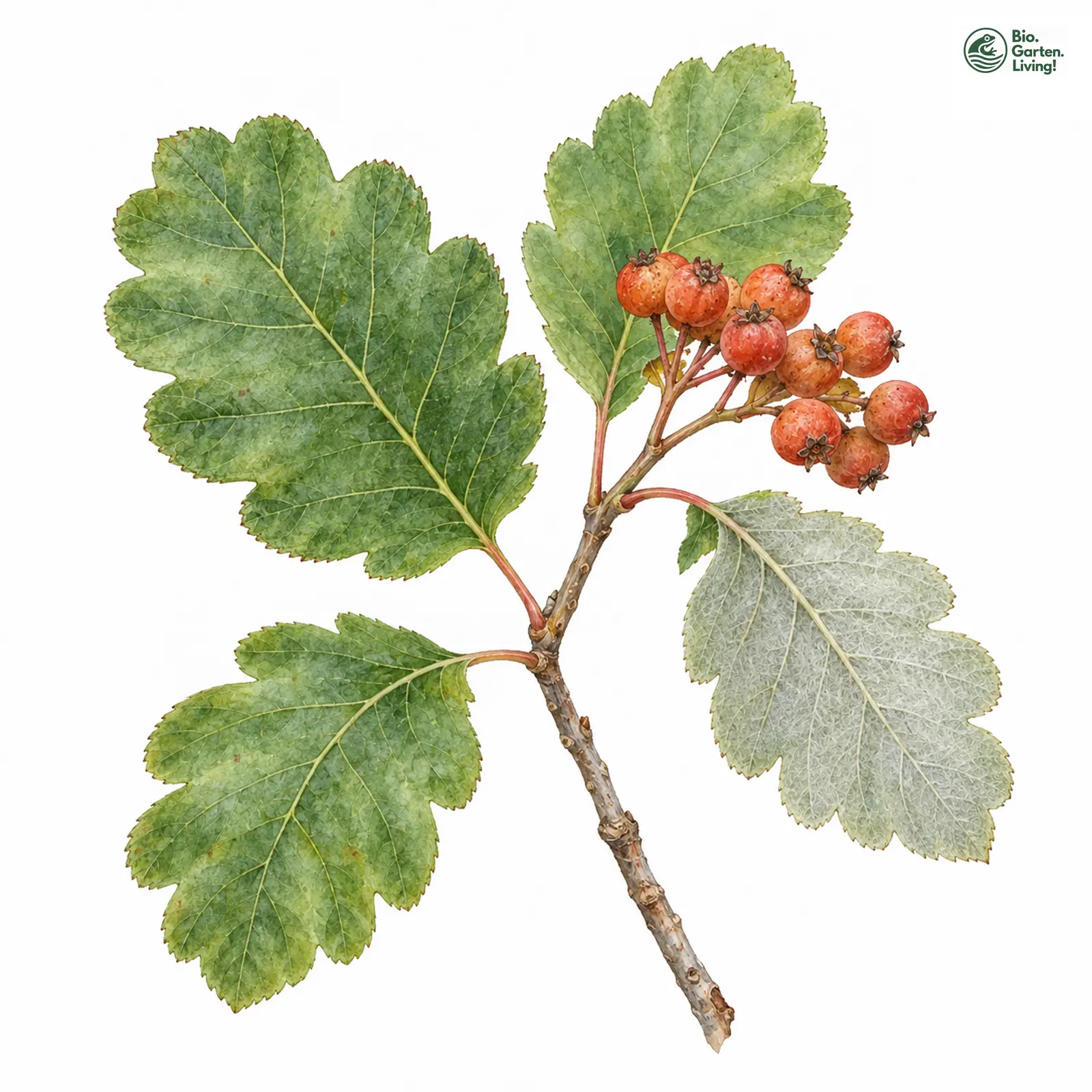 Aquarellzeichnung: Seybolds Mehlbeere (Sorbus seyboldiana)