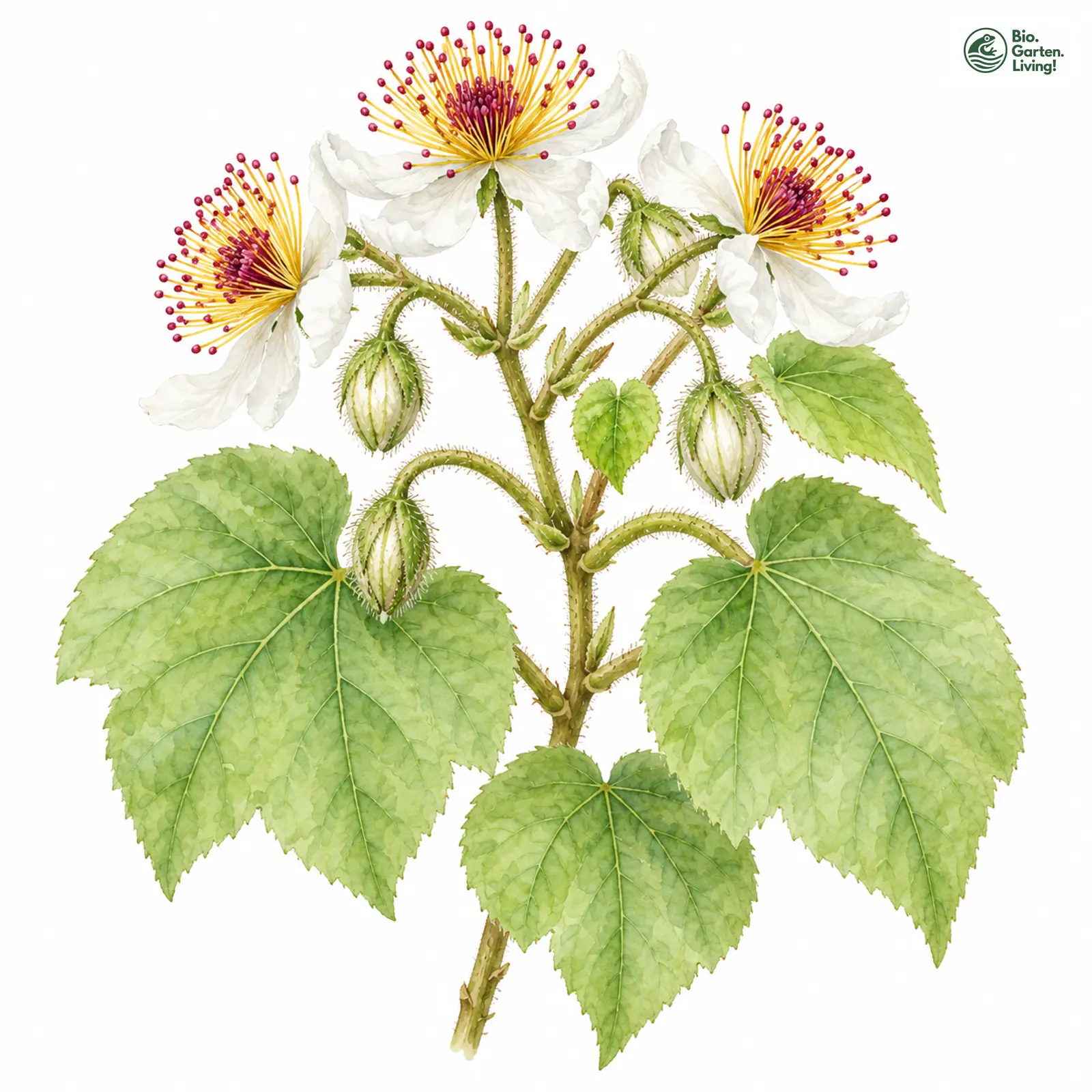 Aquarellzeichnung: Zimmerlinde (Sparrmannia africana)
