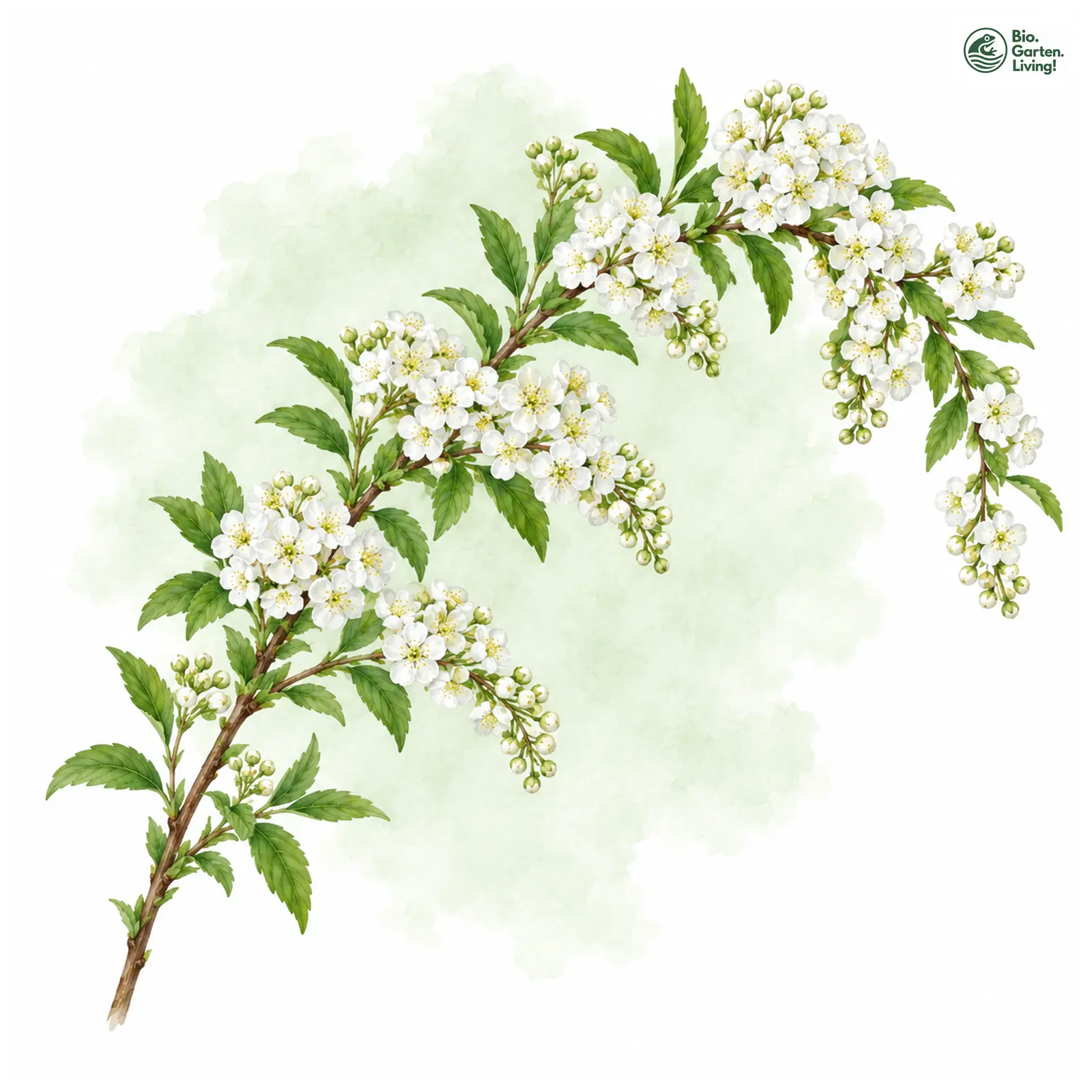 Aquarellzeichnung: Braut-Spierstrauch (Spiraea arguta)