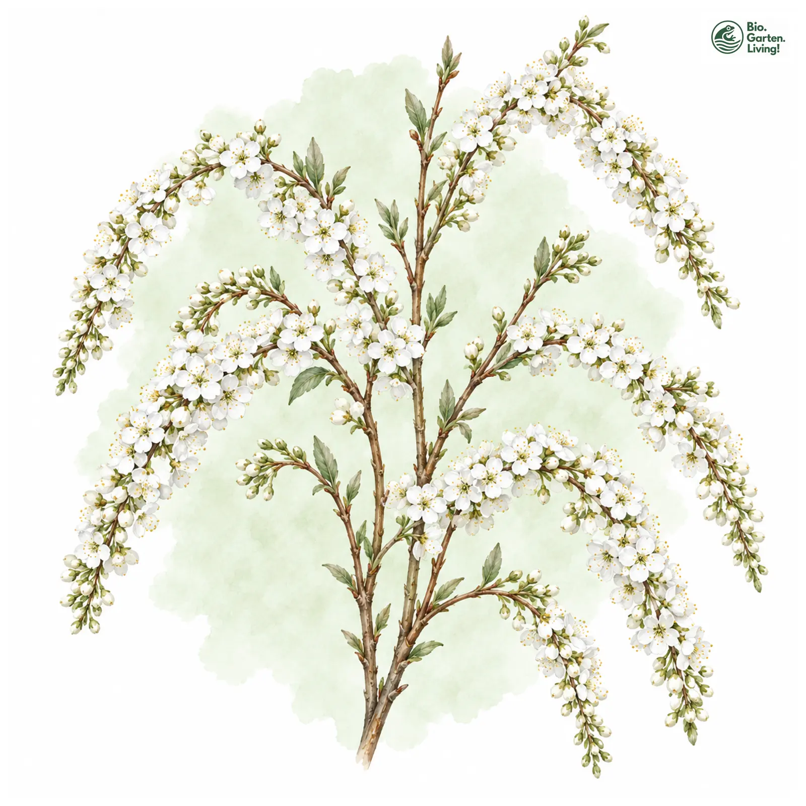 Aquarellzeichnung: Aschgrauer Spierstrauch (Spiraea cinerea)