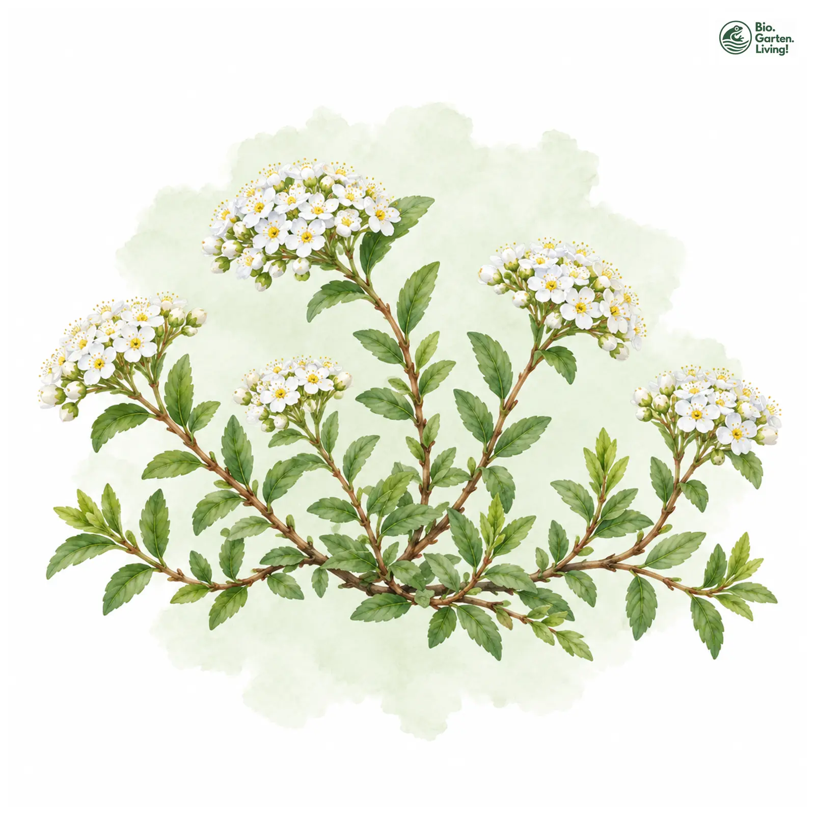 Aquarellzeichnung: Zwergspiere (Spiraea decumbens)