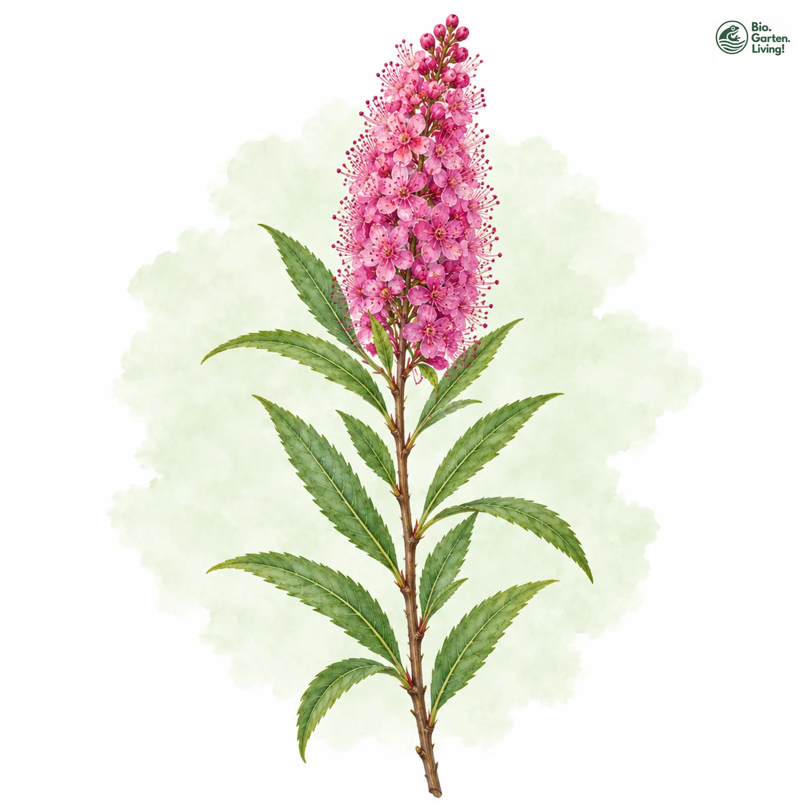 Aquarellzeichnung: Weidenblättrige Spiere (Spiraea salicifolia)