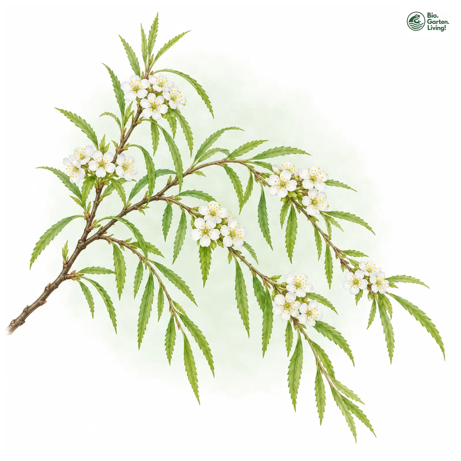 Aquarellzeichnung: Thunbergs Spierstrauch (Spiraea thunbergii)