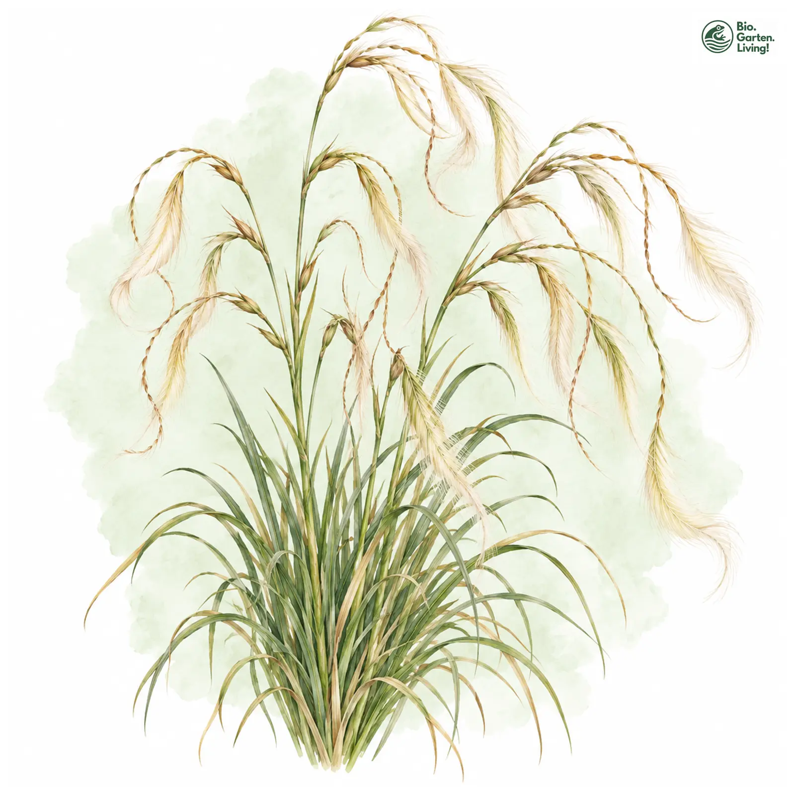 Aquarellzeichnung: Südliches Reiher-Federgras (Stipa barbata)