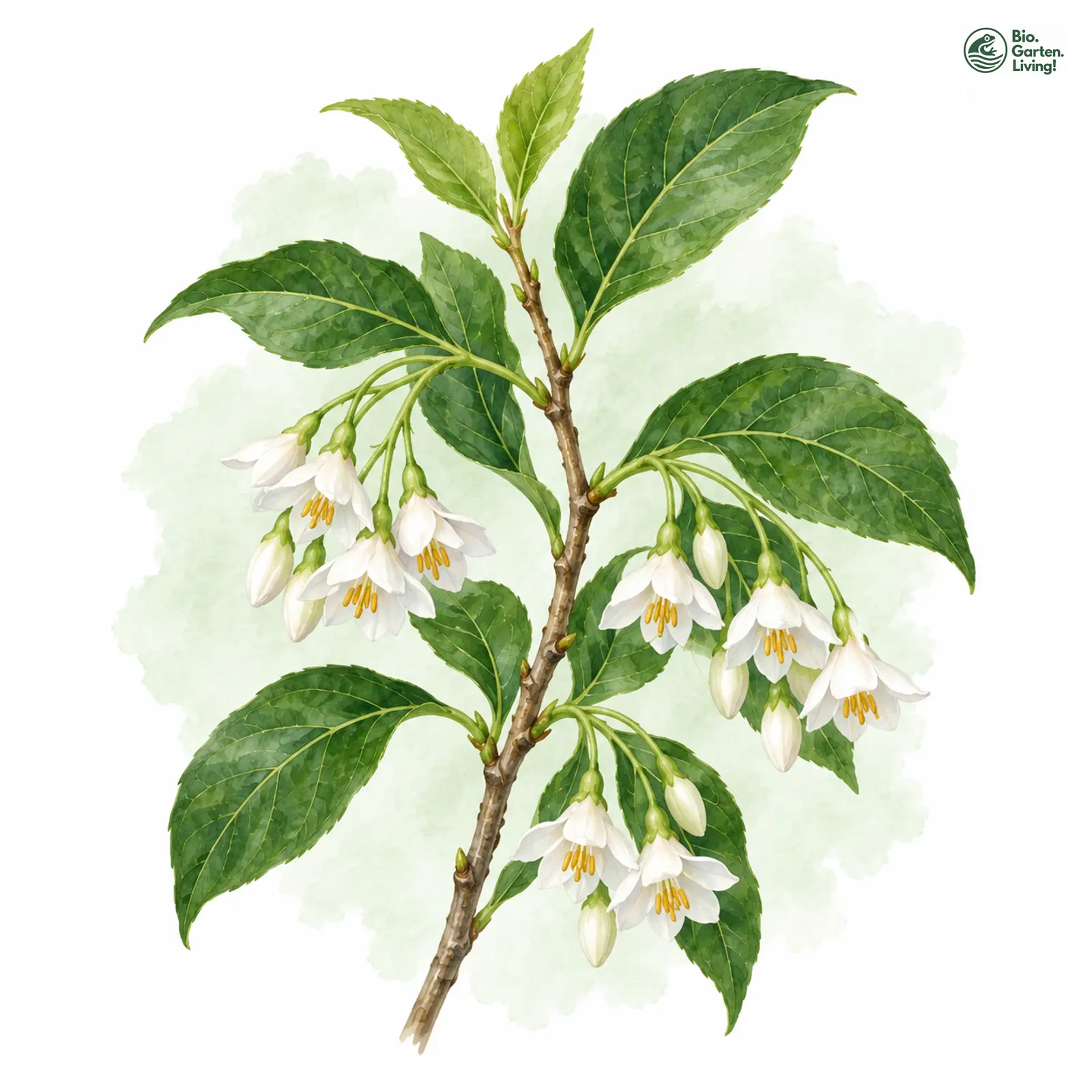 Aquarellzeichnung: Japanischer Storaxbaum (Styrax japonicus)