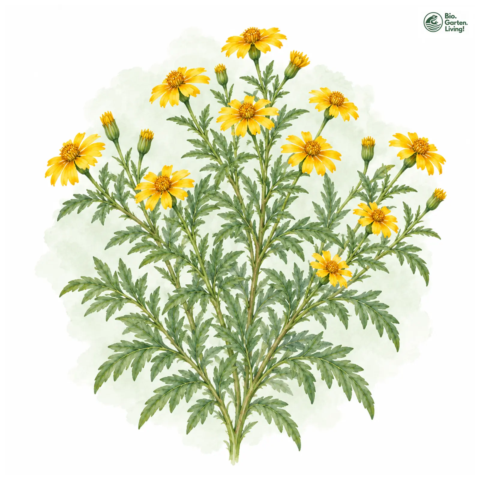Aquarellzeichnung: Strauch-Tagetes (Tagetes lemmonii)