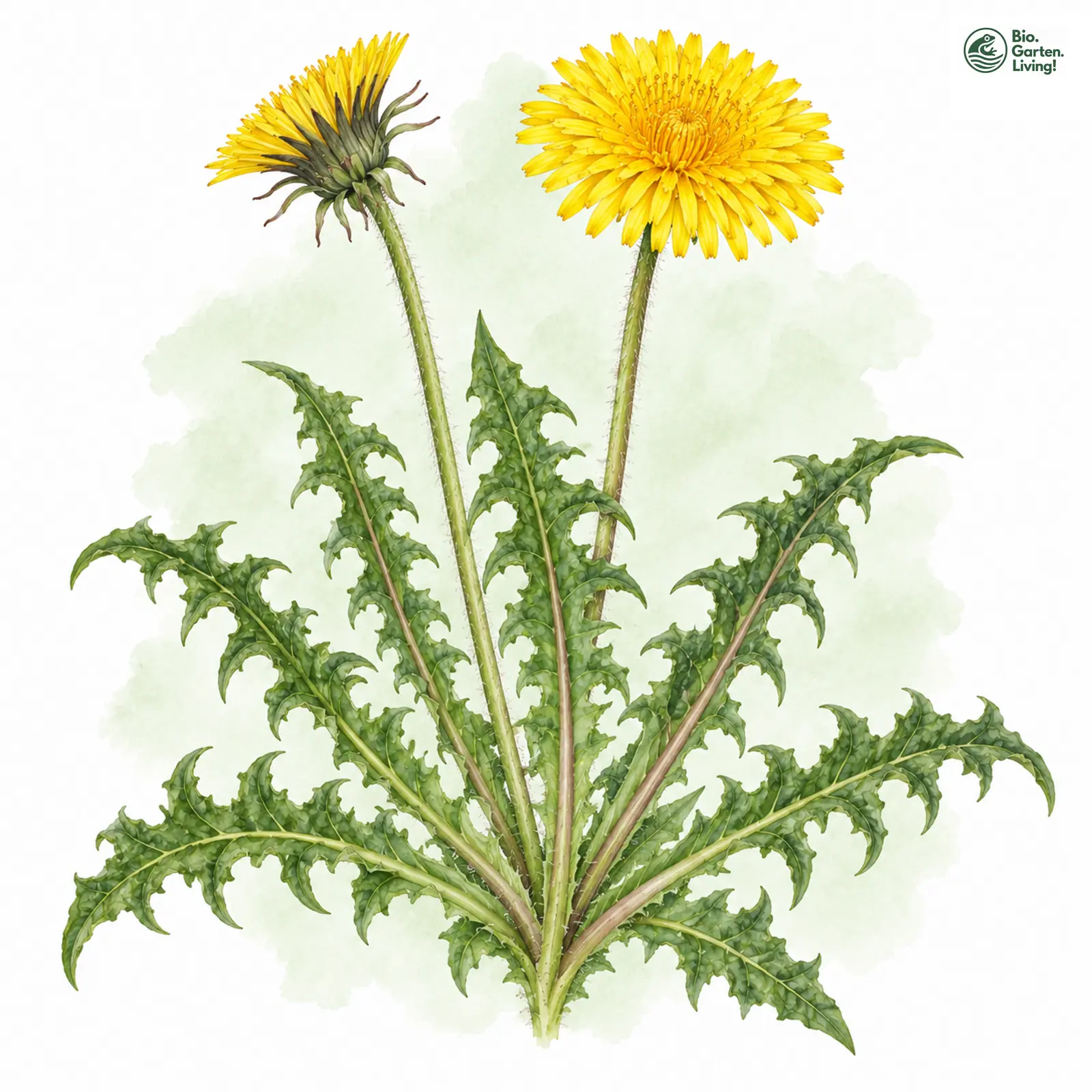 Aquarellzeichnung: Krausblättriger Löwenzahn (Taraxacum crispifolium)