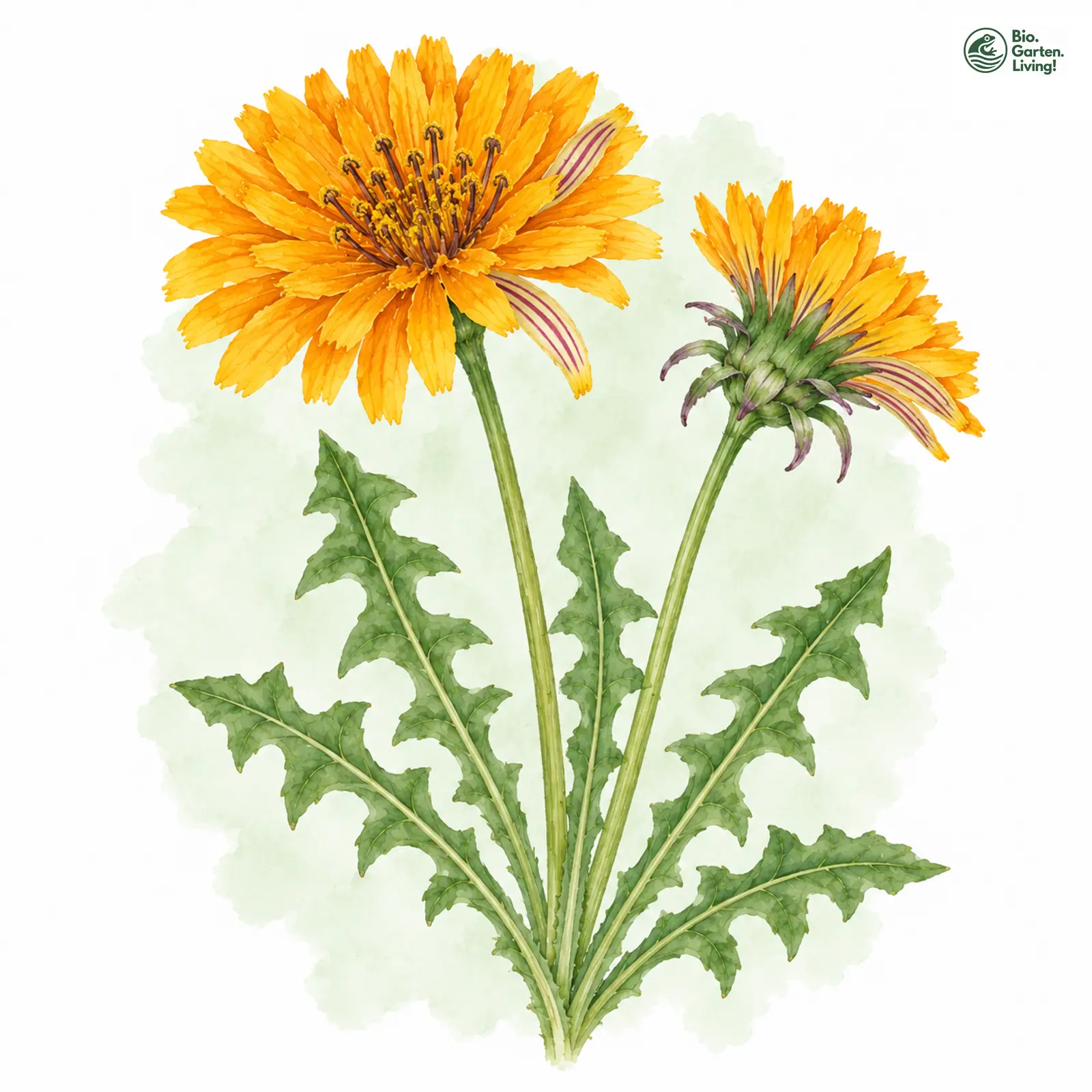 Aquarellzeichnung: Safrangelber Löwenzahn (Taraxacum croceiflorum)