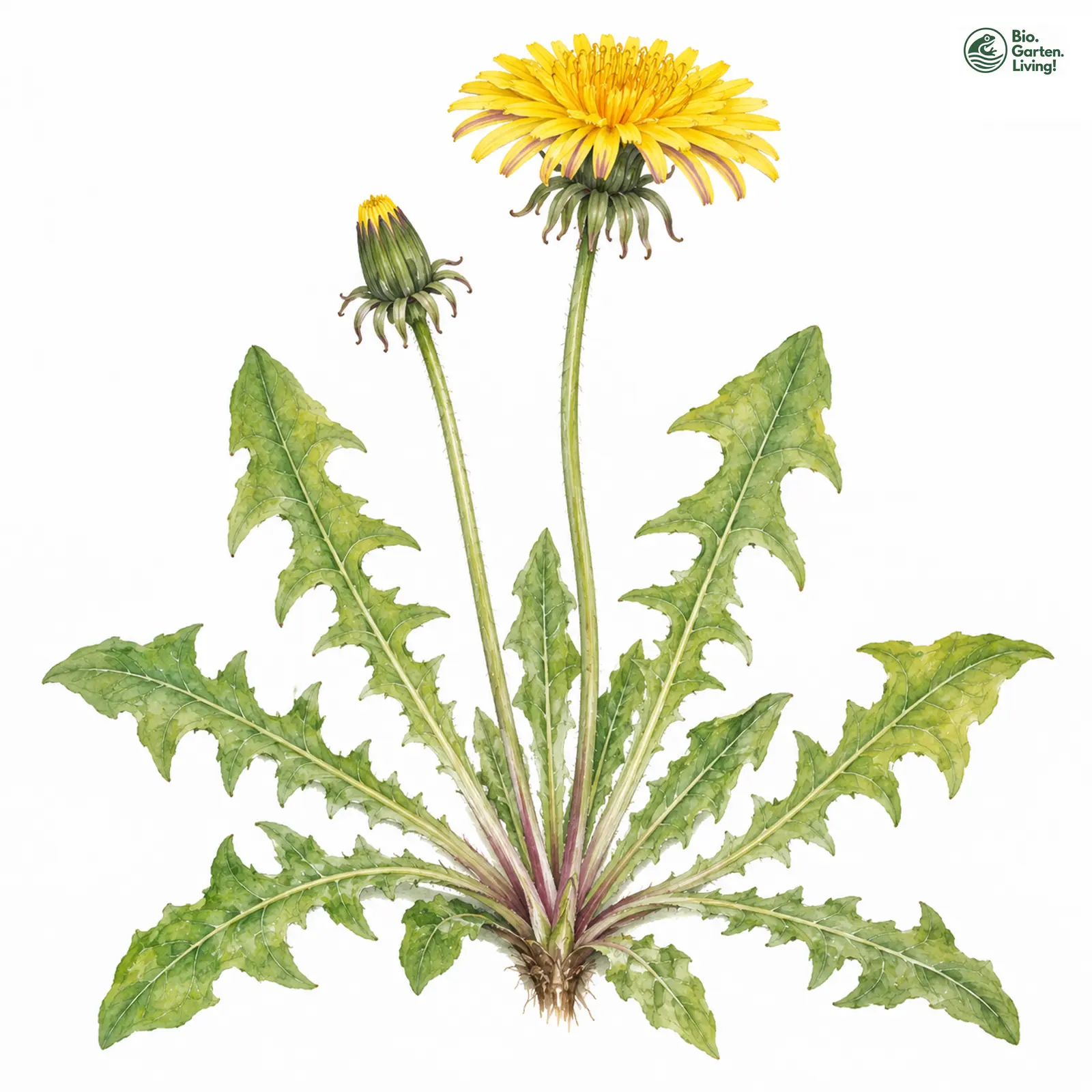 Aquarellzeichnung: Gelblicher Löwenzahn (Taraxacum flavescens)