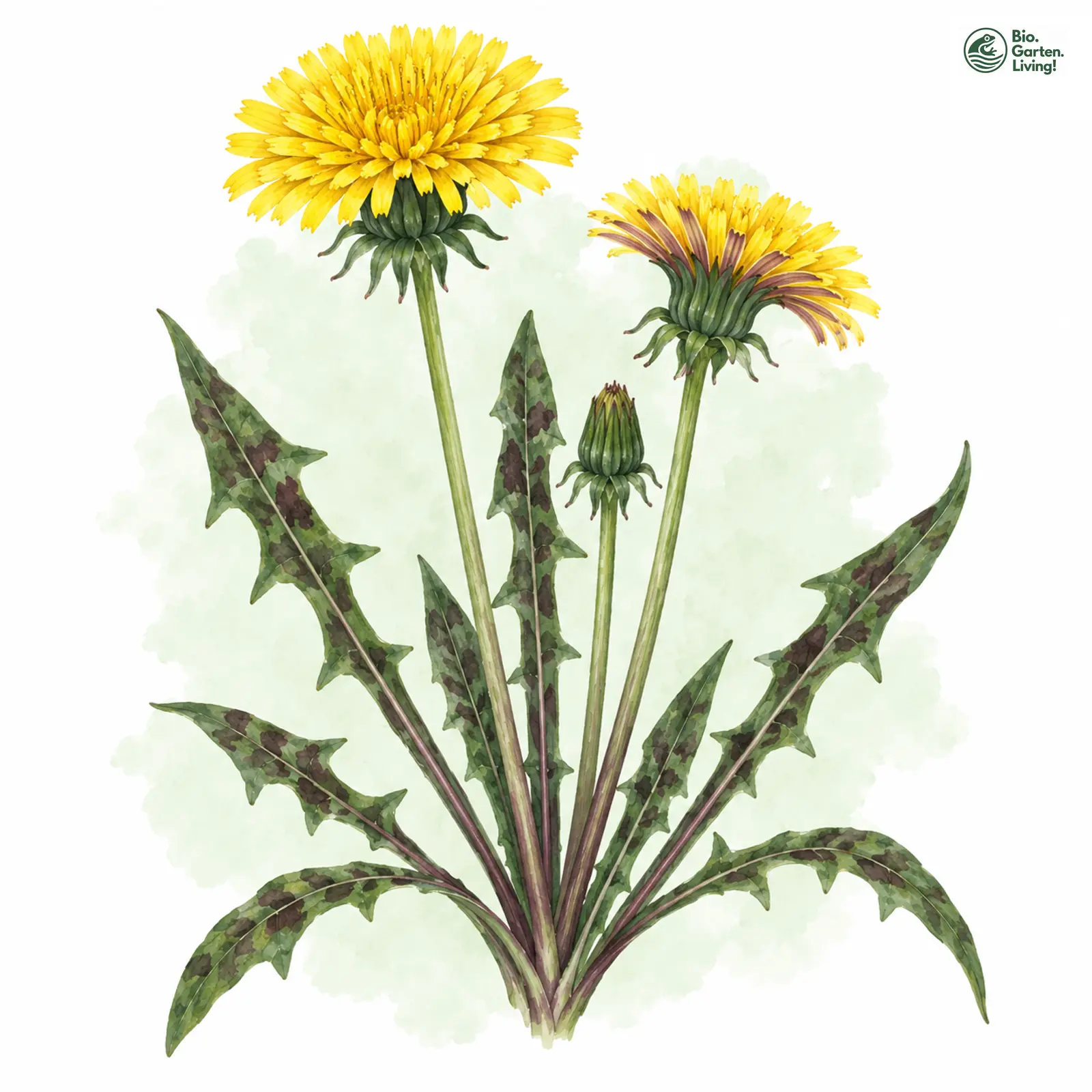 Aquarellzeichnung: Fleckenblättriger Löwenzahn (Taraxacum maculigerum)