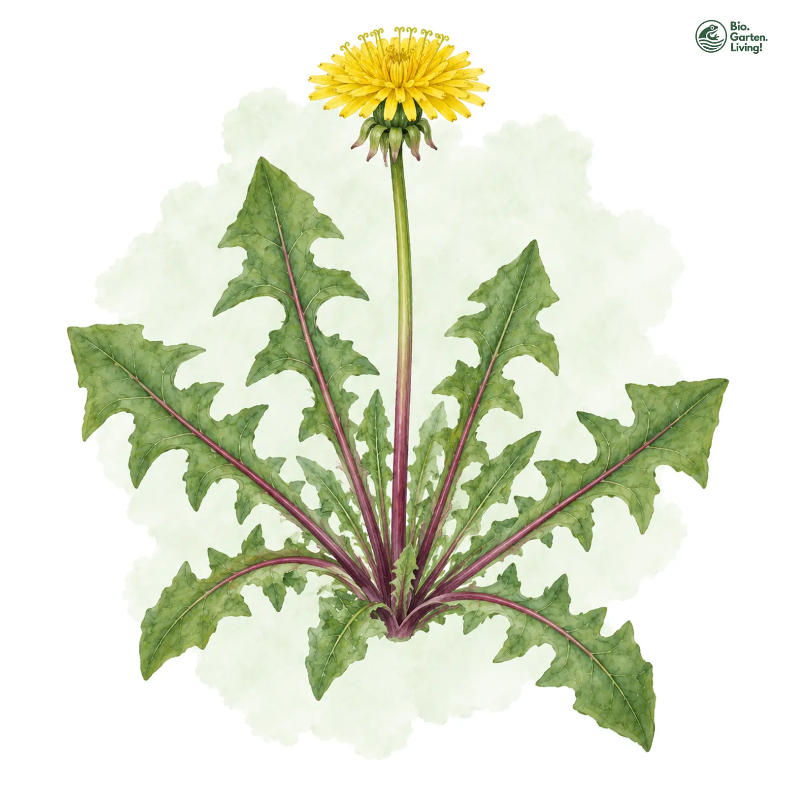 Aquarellzeichnung: Violettfüßiger Löwenzahn (Taraxacum oinopopodum)