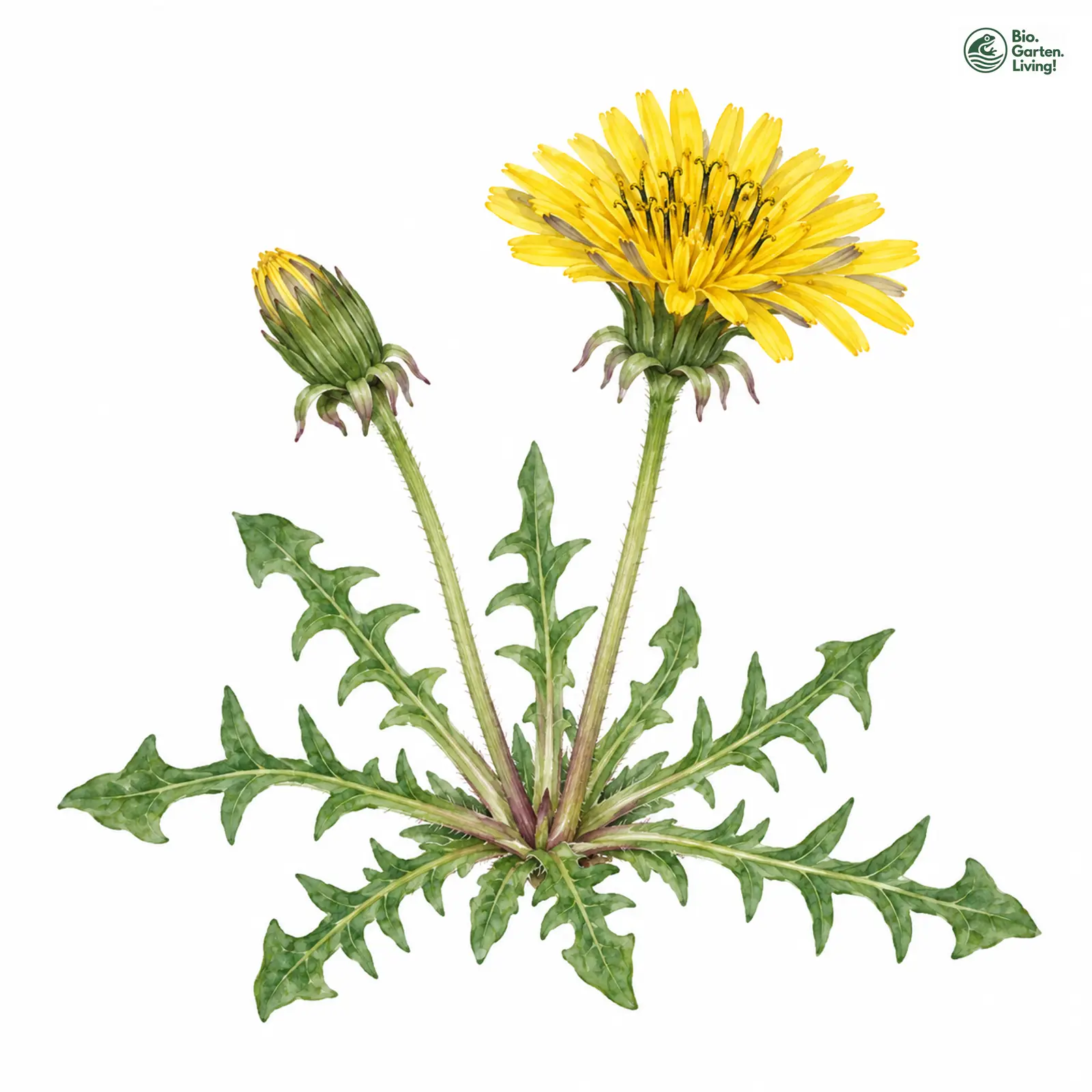 Aquarellzeichnung: Kurzlappiger Löwenzahn (Taraxacum parvilobum)